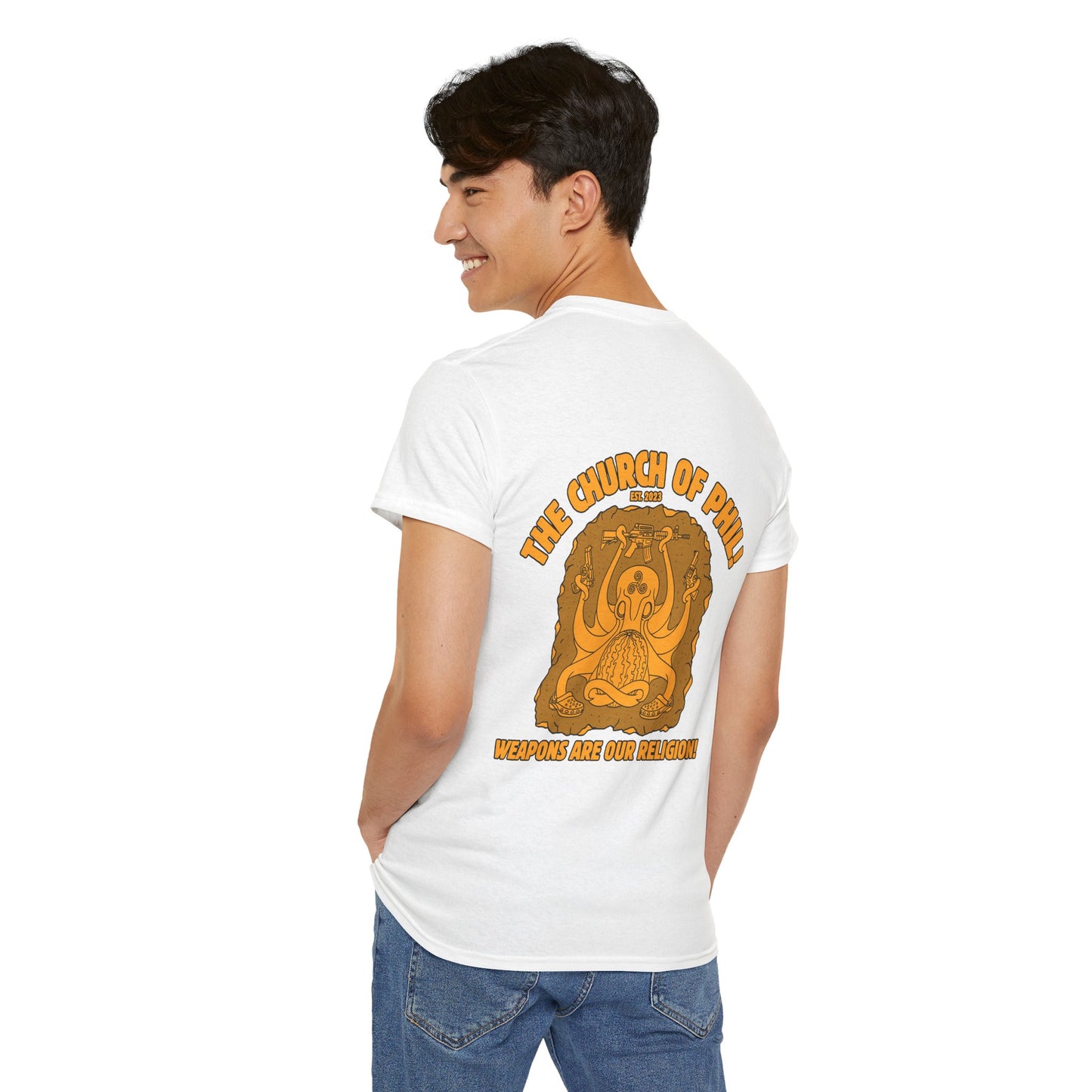 Weapons Are our Religion! Unisex Heavy cotton Tee (Back Side Print)