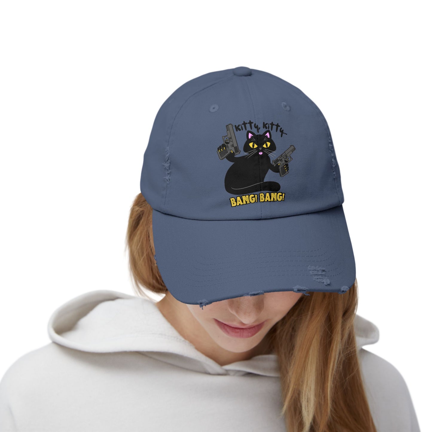 Unisex Distressed Cap - Kitty Kitty Bang Bang!
