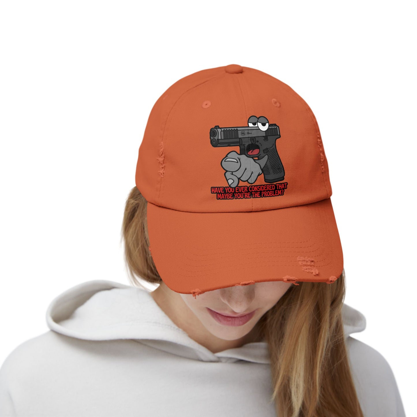 Glock "Maybe You're the Problem!" Unisex Distressed Cap - Fun Statement Hat with Gun Graphic - Perfect for Casual Outings and Gift Giving