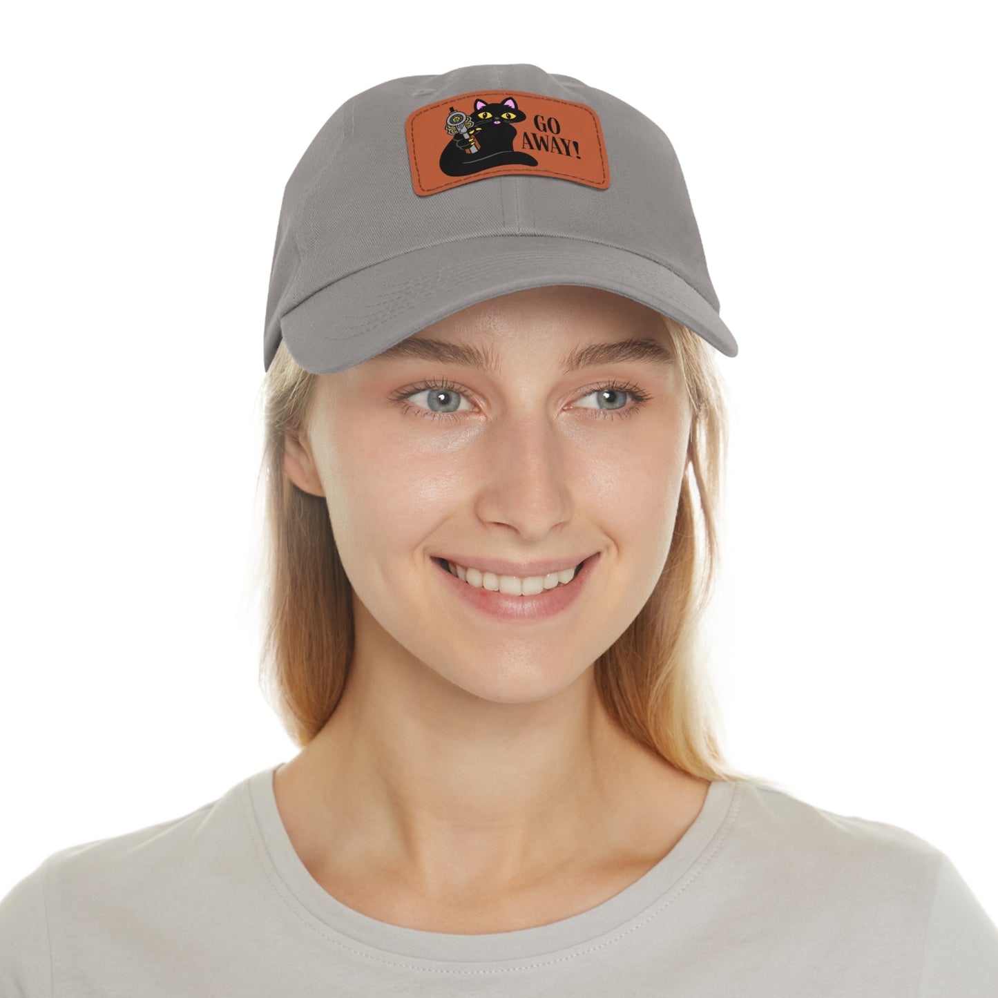 Go Away! Dad Hat with Leather Patch (Rectangle)