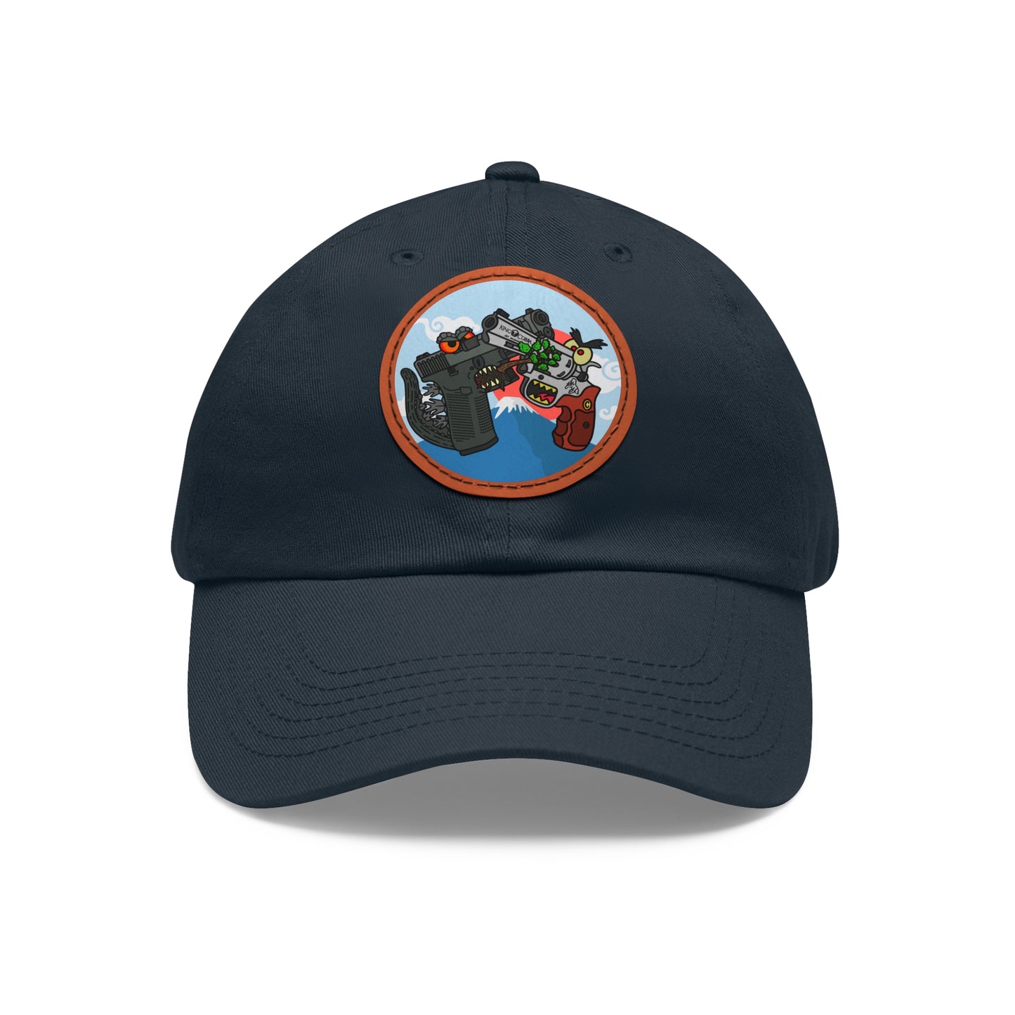 Glockzilla vs. King Cobra! Dad Hat with Leather Patch (Round)