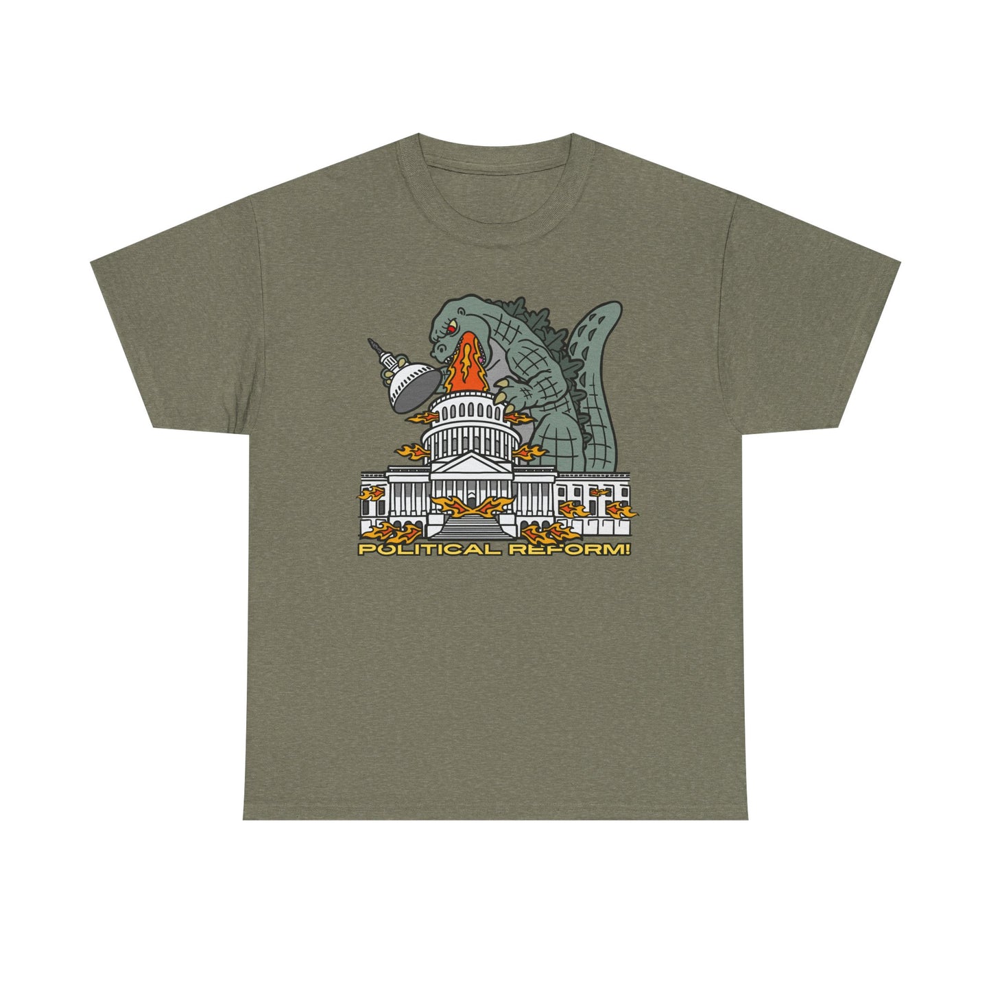 Humorous Godzilla - Political Reform! Unisex Heavy Cotton Tee