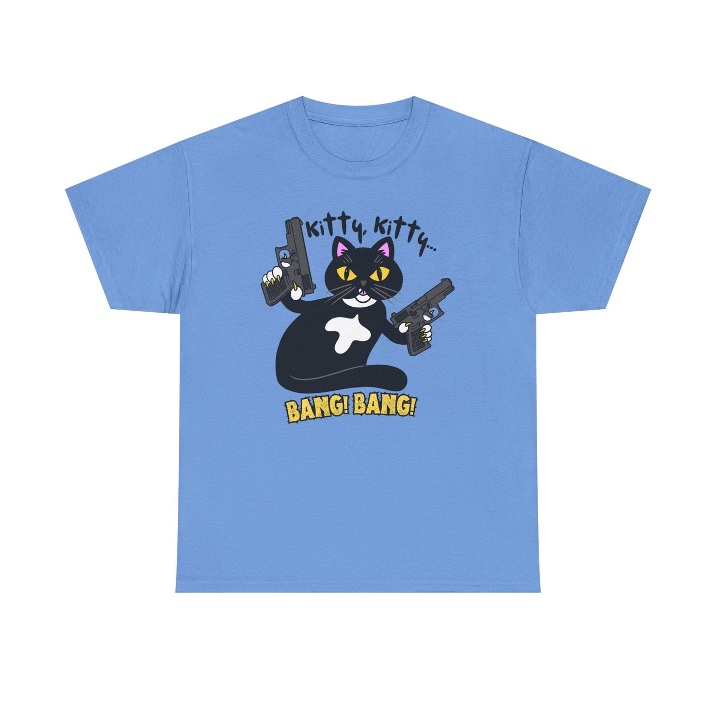 Funny Kitty Cat Graphic Tee - BANG! BANG! Unisex Heavy Cotton Tee (Tuxedo Cat)