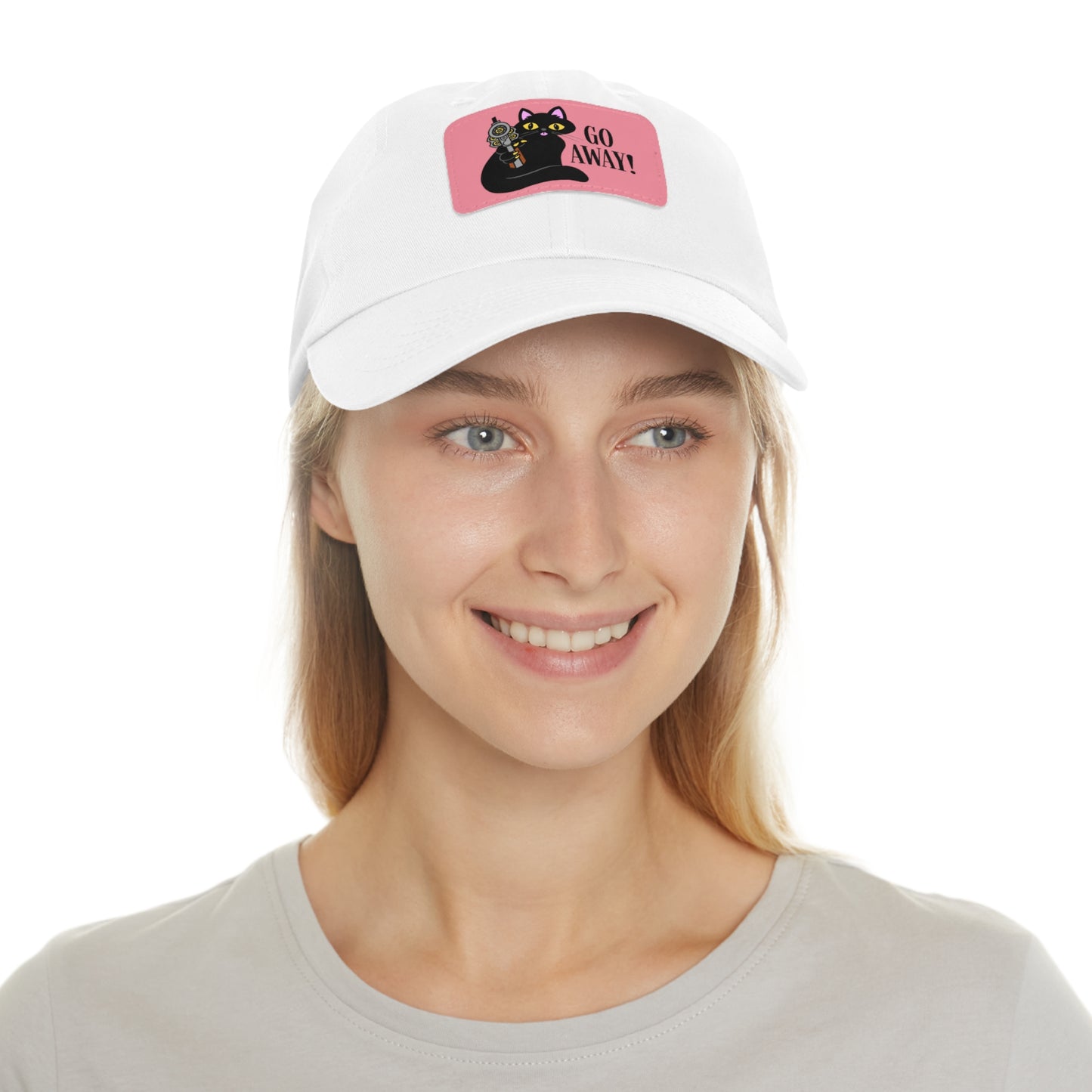 Go Away! Dad Hat with Leather Patch (Rectangle)
