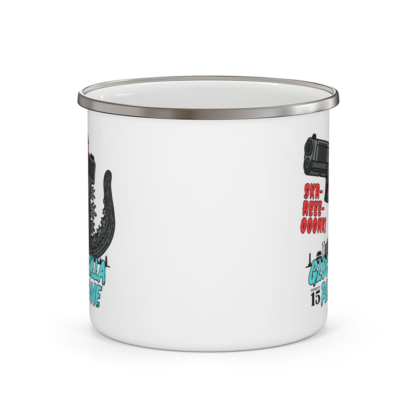 Glock-zilla (Cap15) Plus One! Enamel Camping Mug