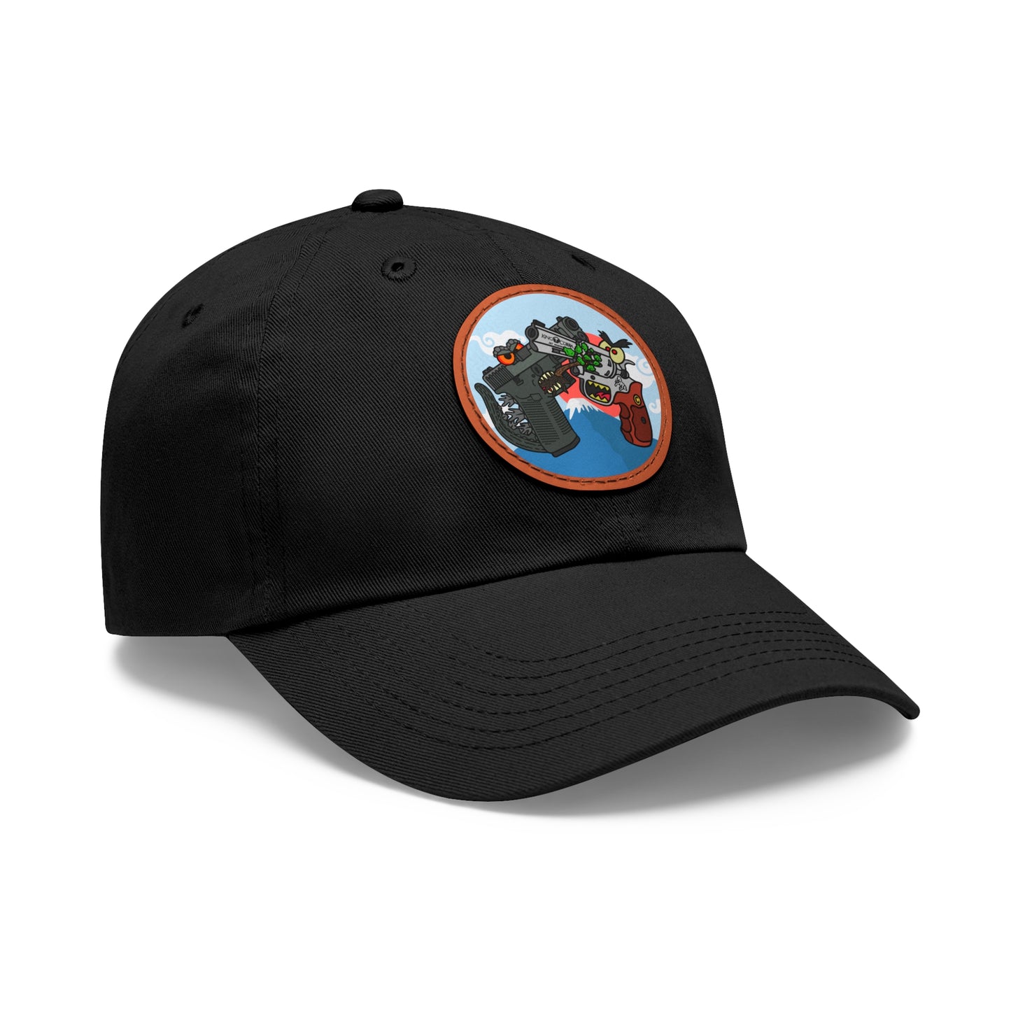 Glockzilla vs. King Cobra! Dad Hat with Leather Patch (Round)