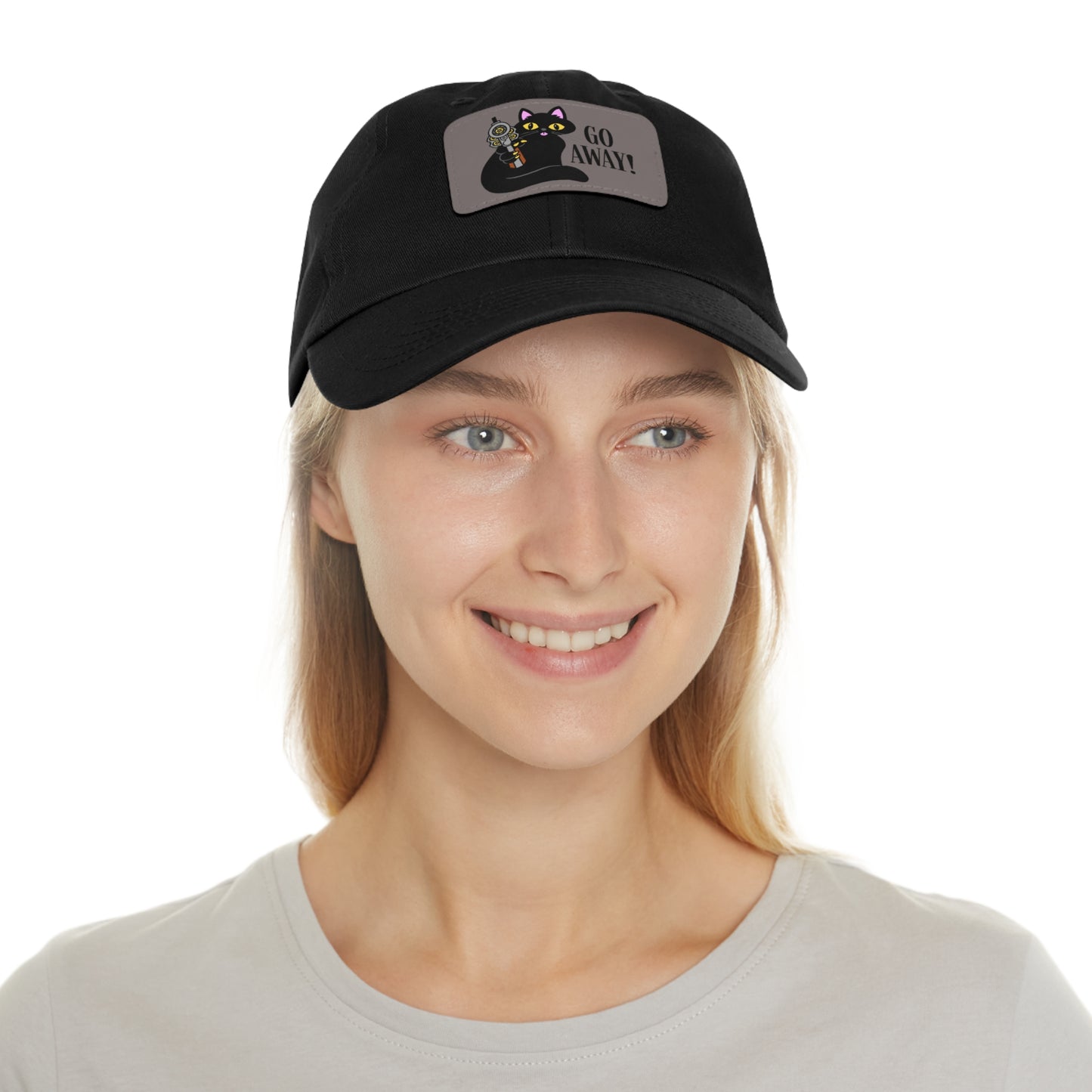 Go Away! Dad Hat with Leather Patch (Rectangle)