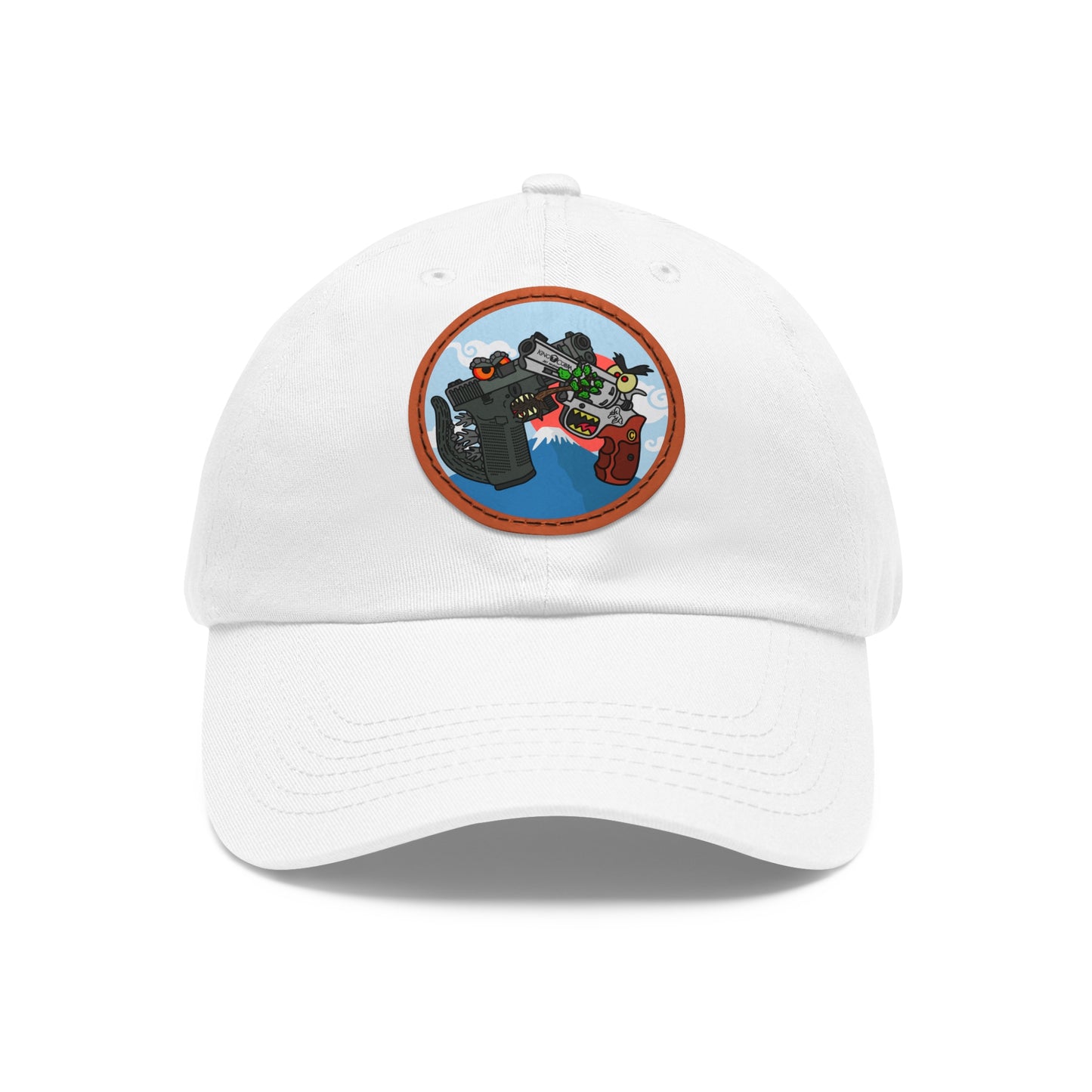 Glockzilla vs. King Cobra! Dad Hat with Leather Patch (Round)