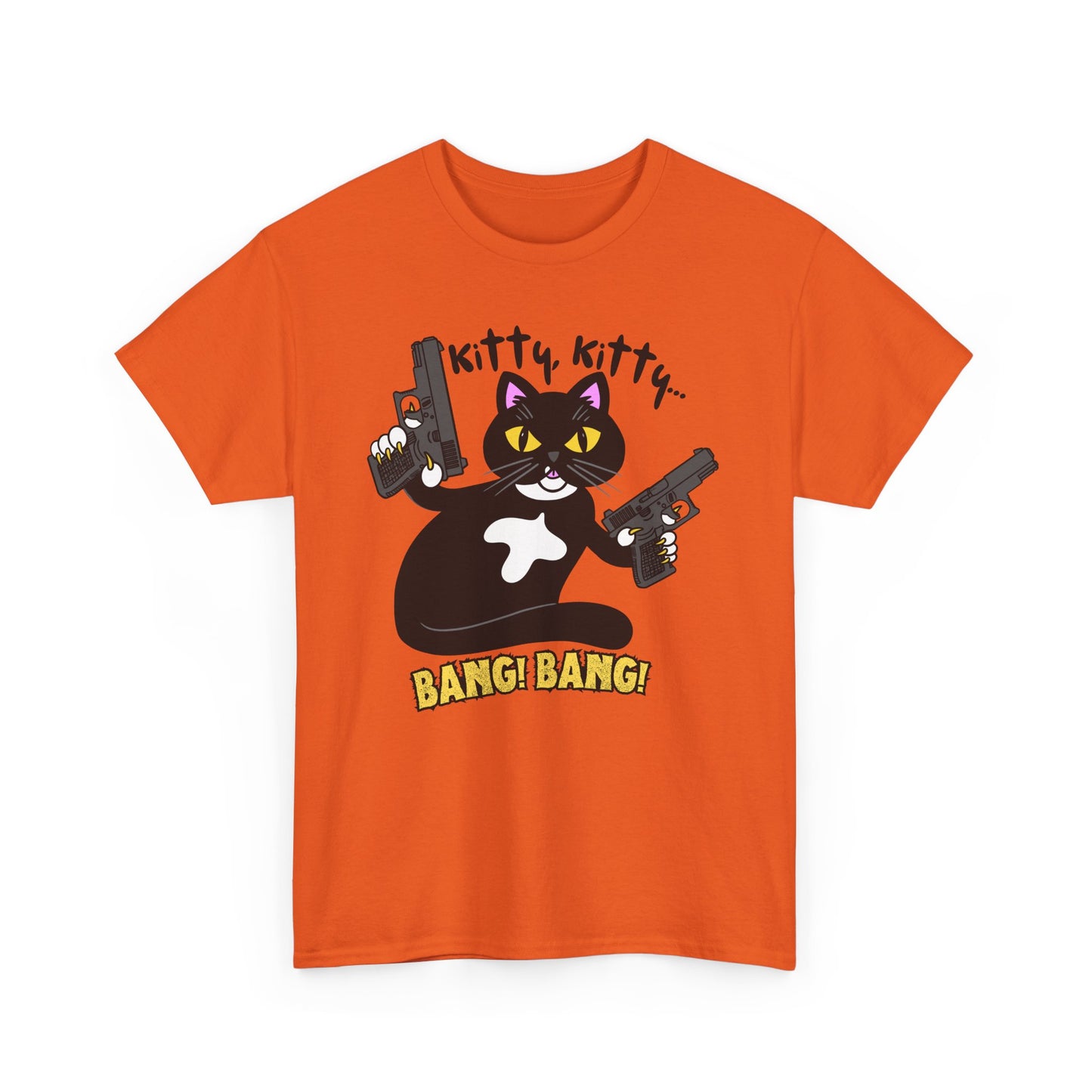 Funny Kitty Cat Graphic Tee - BANG! BANG! Unisex Heavy Cotton Tee (Tuxedo Cat)