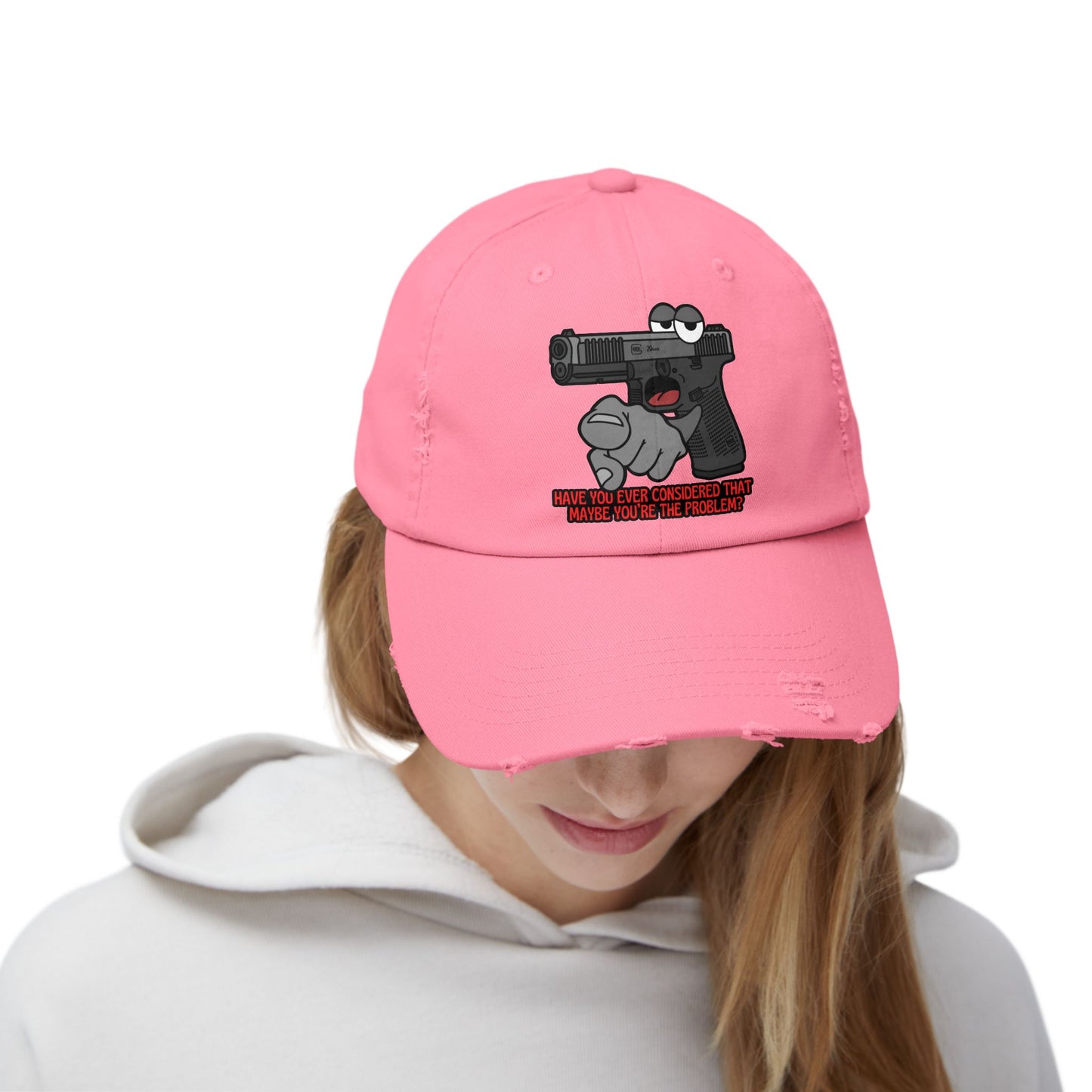 Glock "Maybe You're the Problem!" Unisex Distressed Cap - Fun Statement Hat with Gun Graphic - Perfect for Casual Outings and Gift Giving
