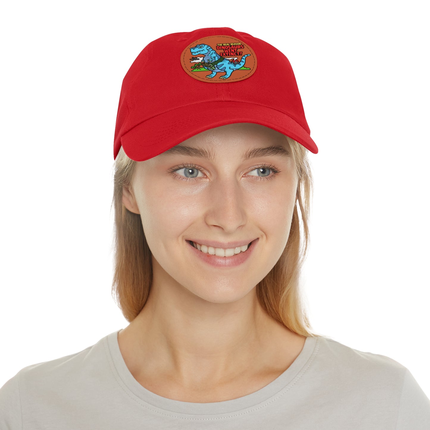 Why Dinosaurs Went Extinct! Dad Hat with Leather Patch (Round)
