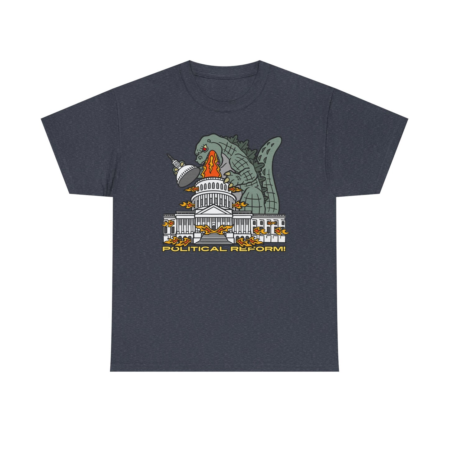 Humorous Godzilla - Political Reform! Unisex Heavy Cotton Tee