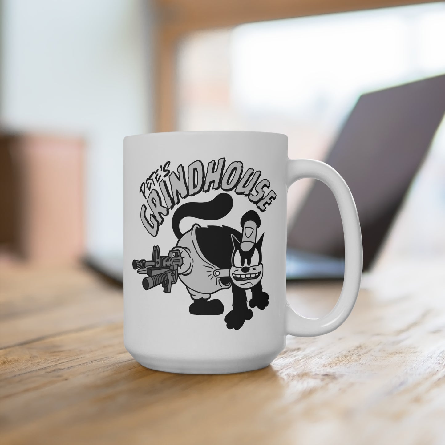 Vintage-Inspired 15oz Mug - Pete's Grundhouse Cat Design