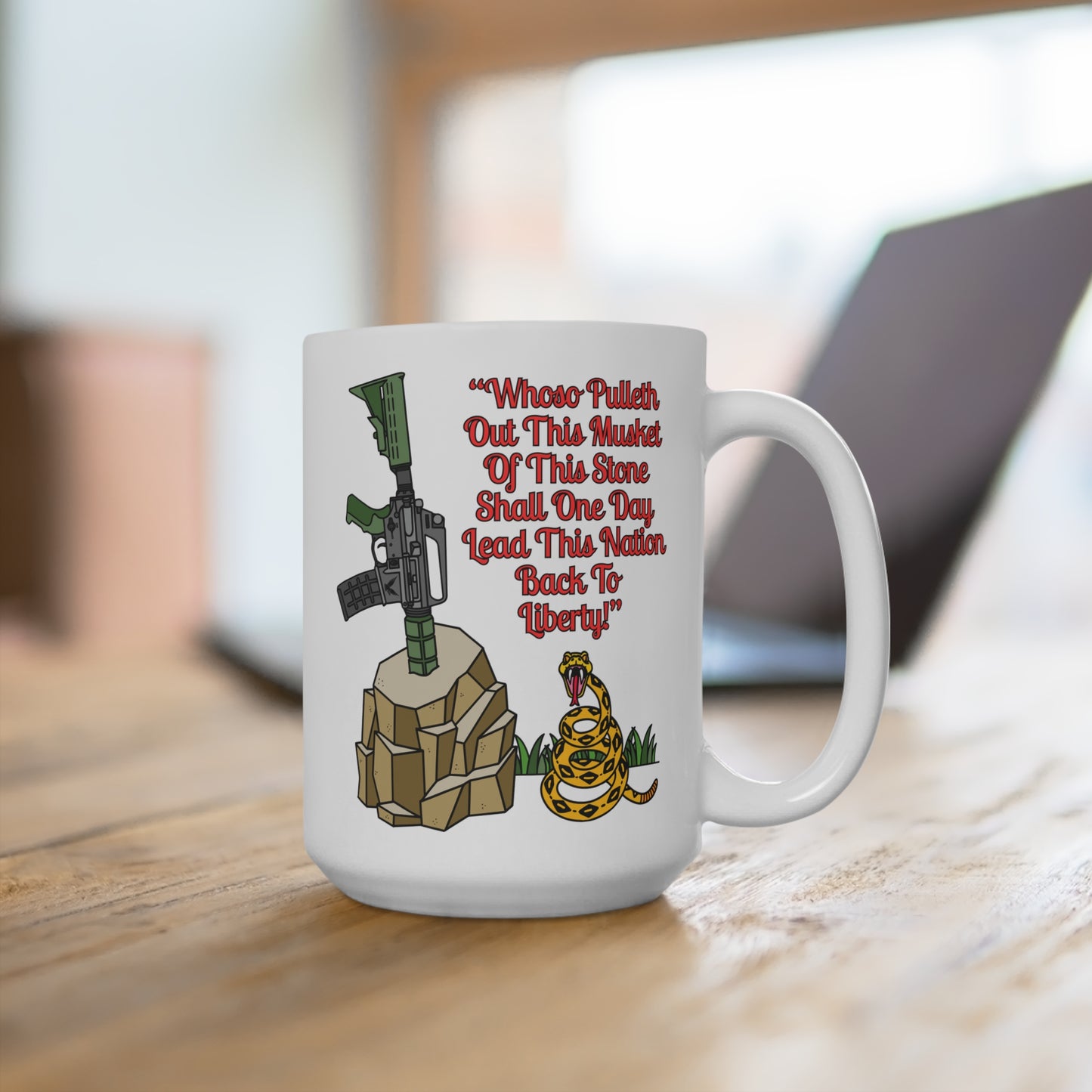 Patriotic "AR15 in the Stone!"  15oz Mug with Liberty Design - Ideal for Freedom Lovers