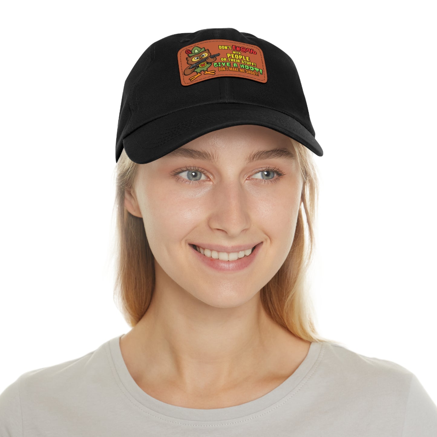 Give a Hoot! Dad Hat with Leather Patch (Rectangle)