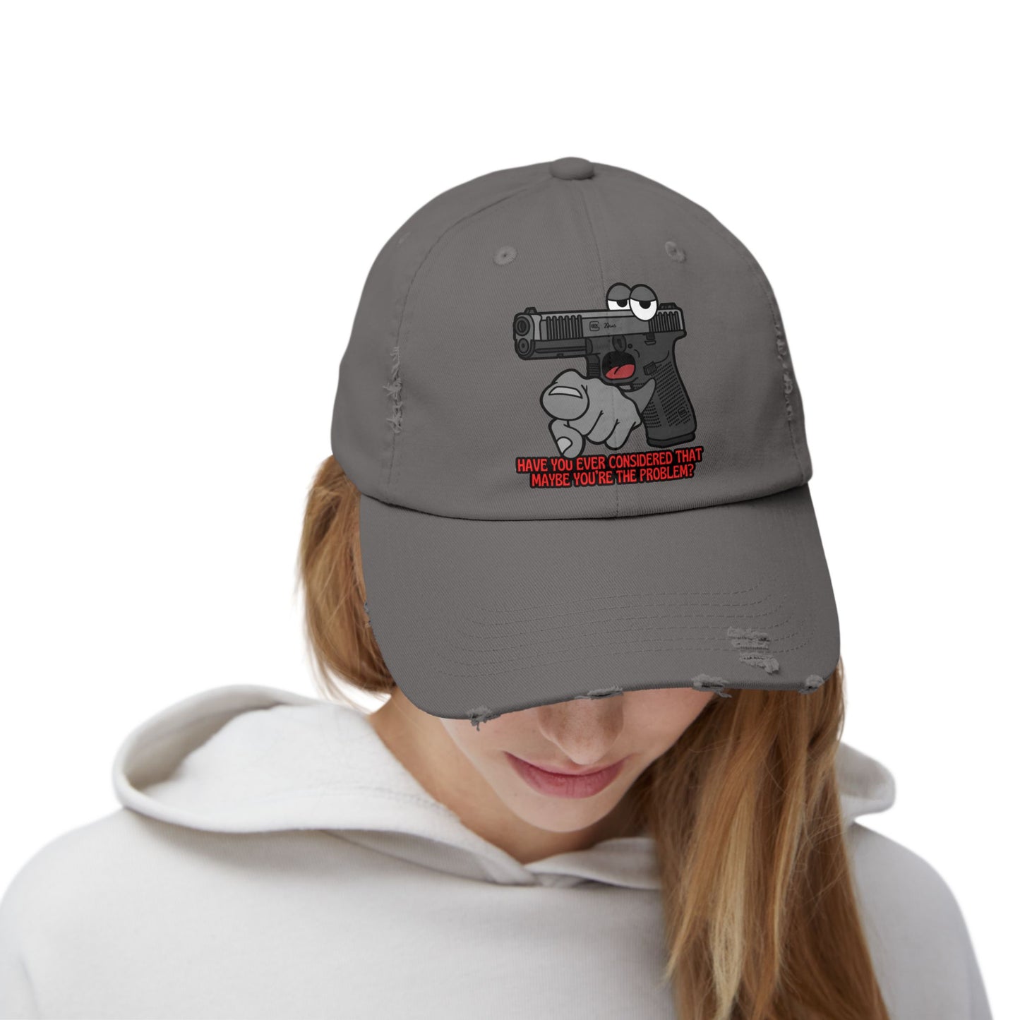 Glock "Maybe You're the Problem!" Unisex Distressed Cap - Fun Statement Hat with Gun Graphic - Perfect for Casual Outings and Gift Giving