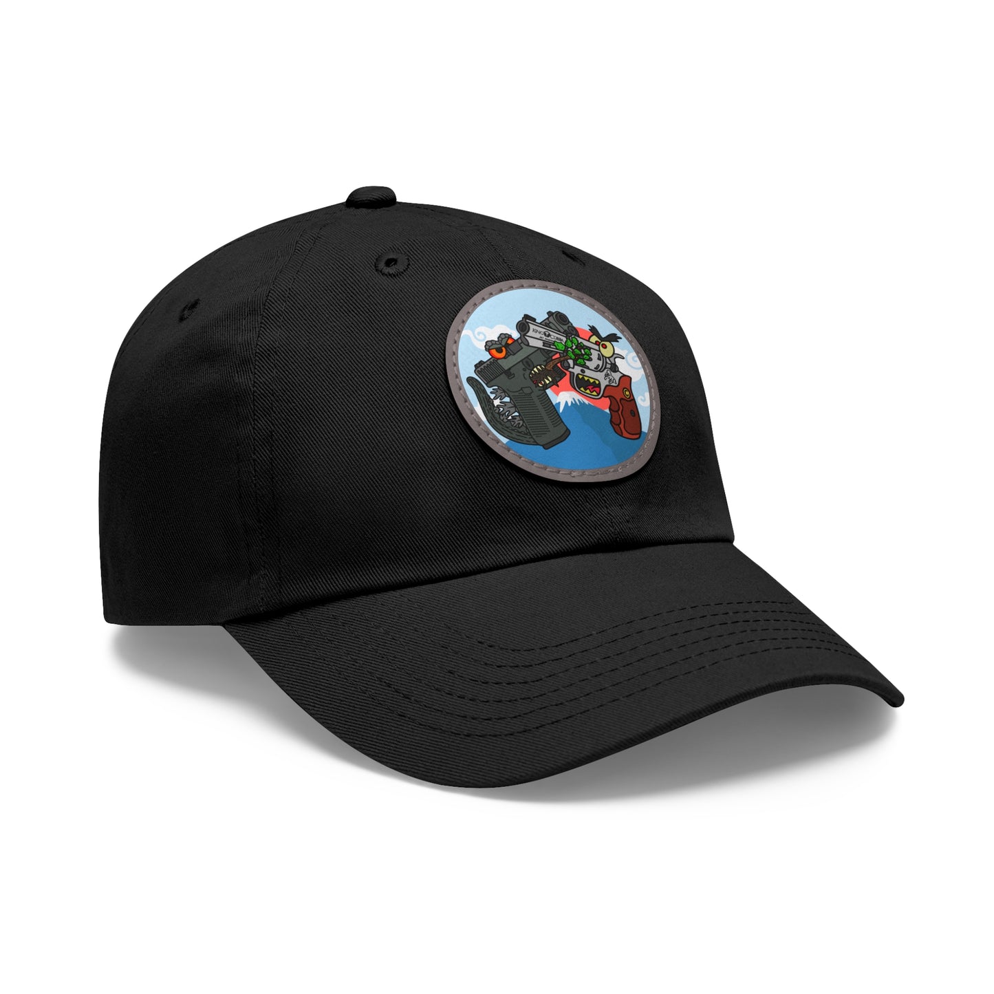 Glockzilla vs. King Cobra! Dad Hat with Leather Patch (Round)