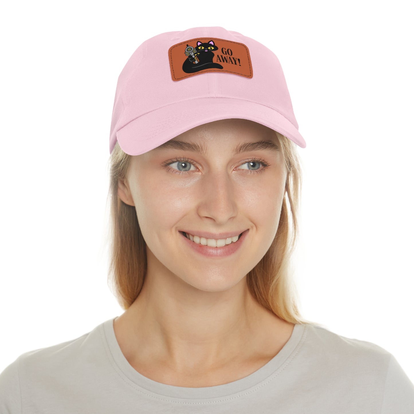 Go Away! Dad Hat with Leather Patch (Rectangle)