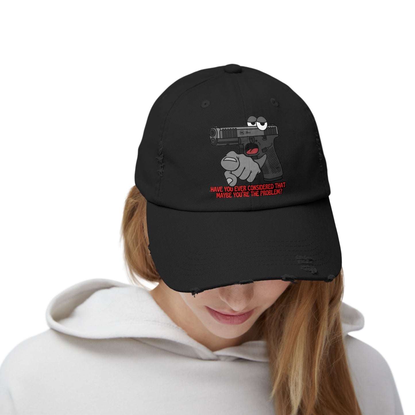 Glock "Maybe You're the Problem!" Unisex Distressed Cap - Fun Statement Hat with Gun Graphic - Perfect for Casual Outings and Gift Giving