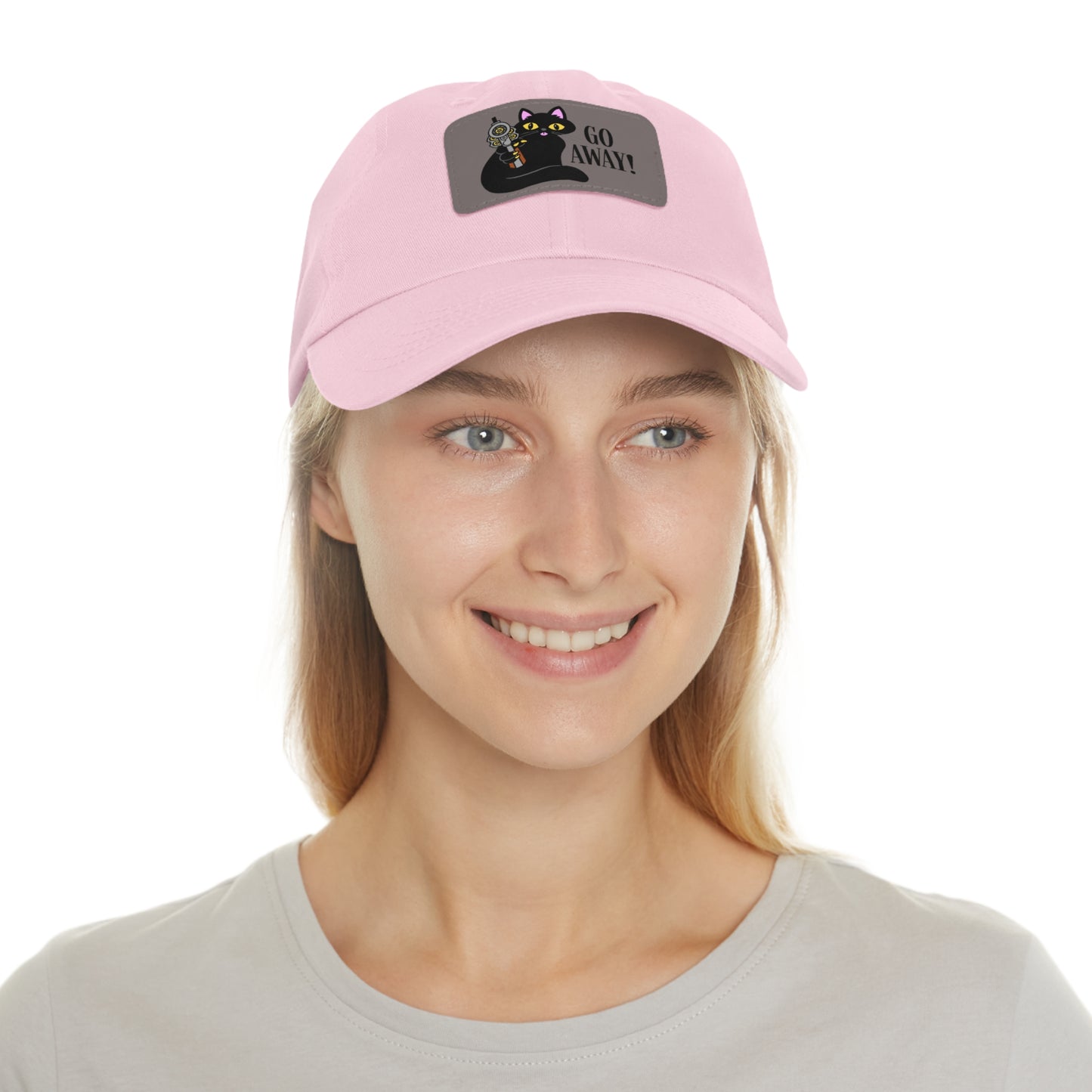 Go Away! Dad Hat with Leather Patch (Rectangle)