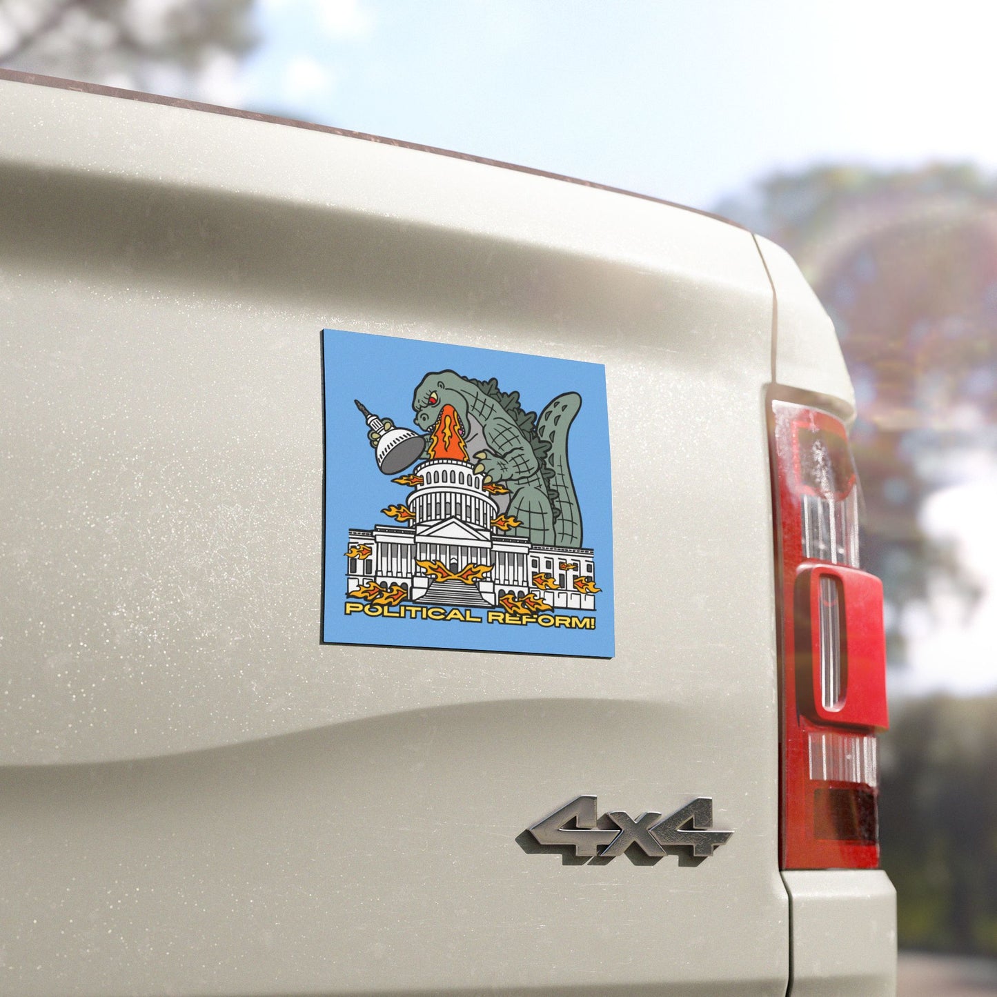 Godzilla Political Reform Car Magnet, Funny Car Decor