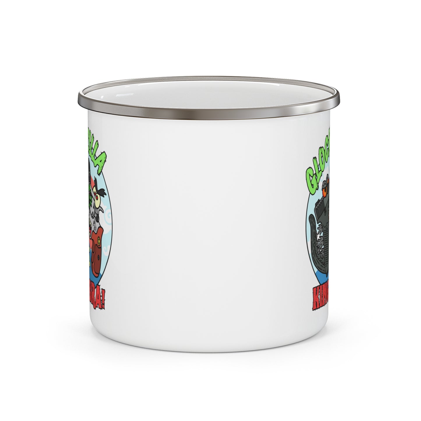 Glock-zilla vs. King Cobra! Enamel Camping Mug