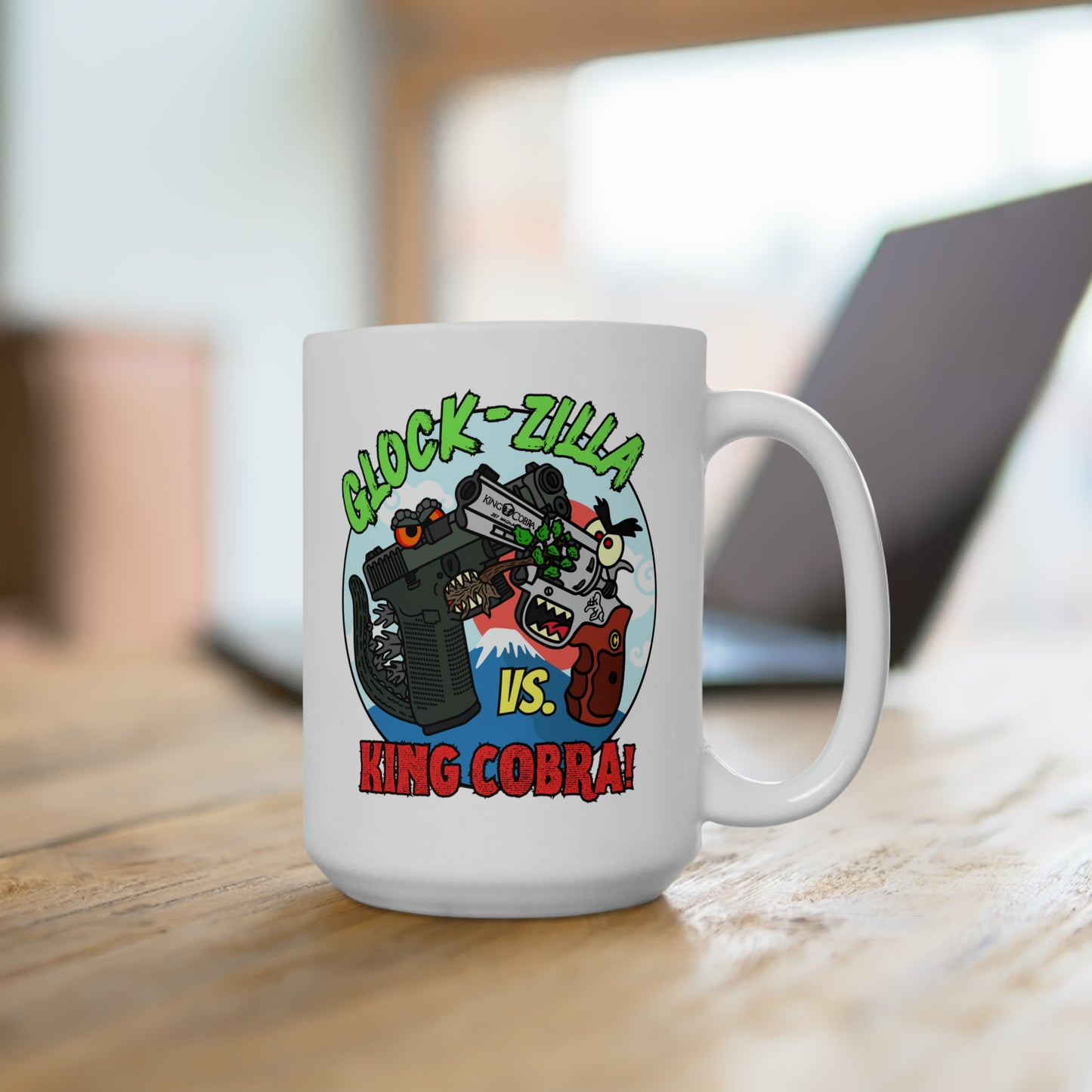Glock-zilla vs. King Cobra! Ceramic Mug 15oz