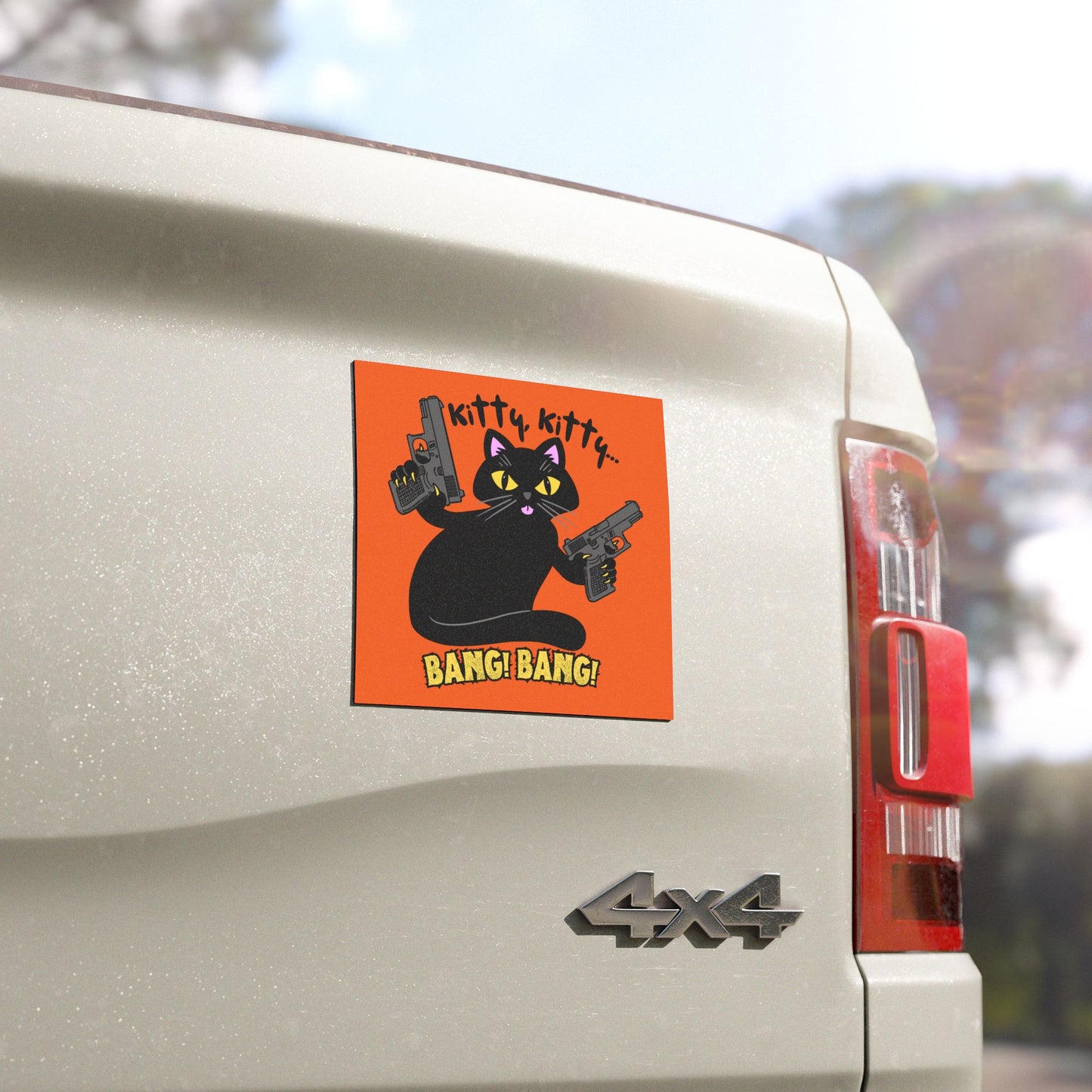 Funny Cat Car Magnet - 'Kitty Kitty... BANG! BANG!' Halloween Decor