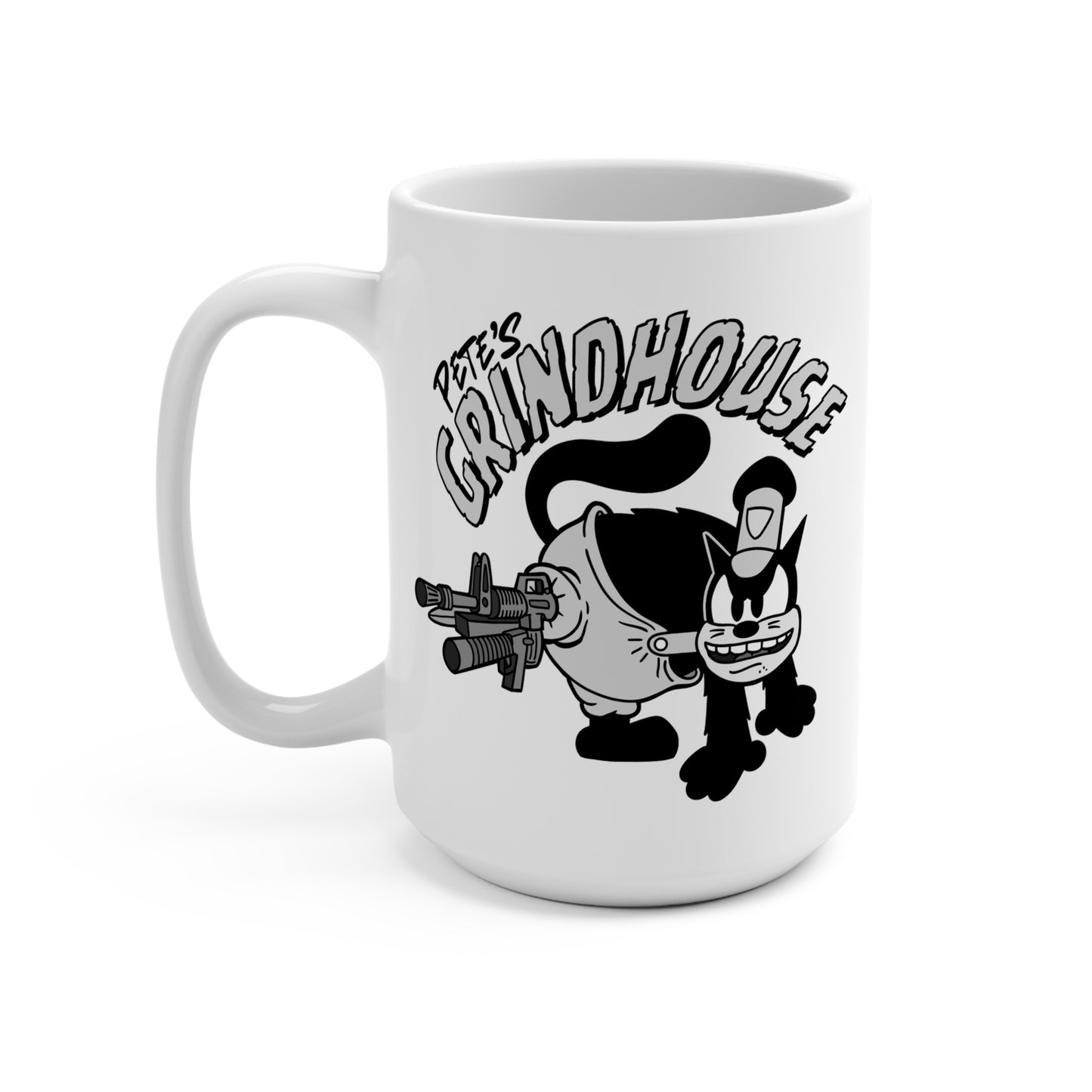 Vintage-Inspired 15oz Mug - Pete's Grundhouse Cat Design