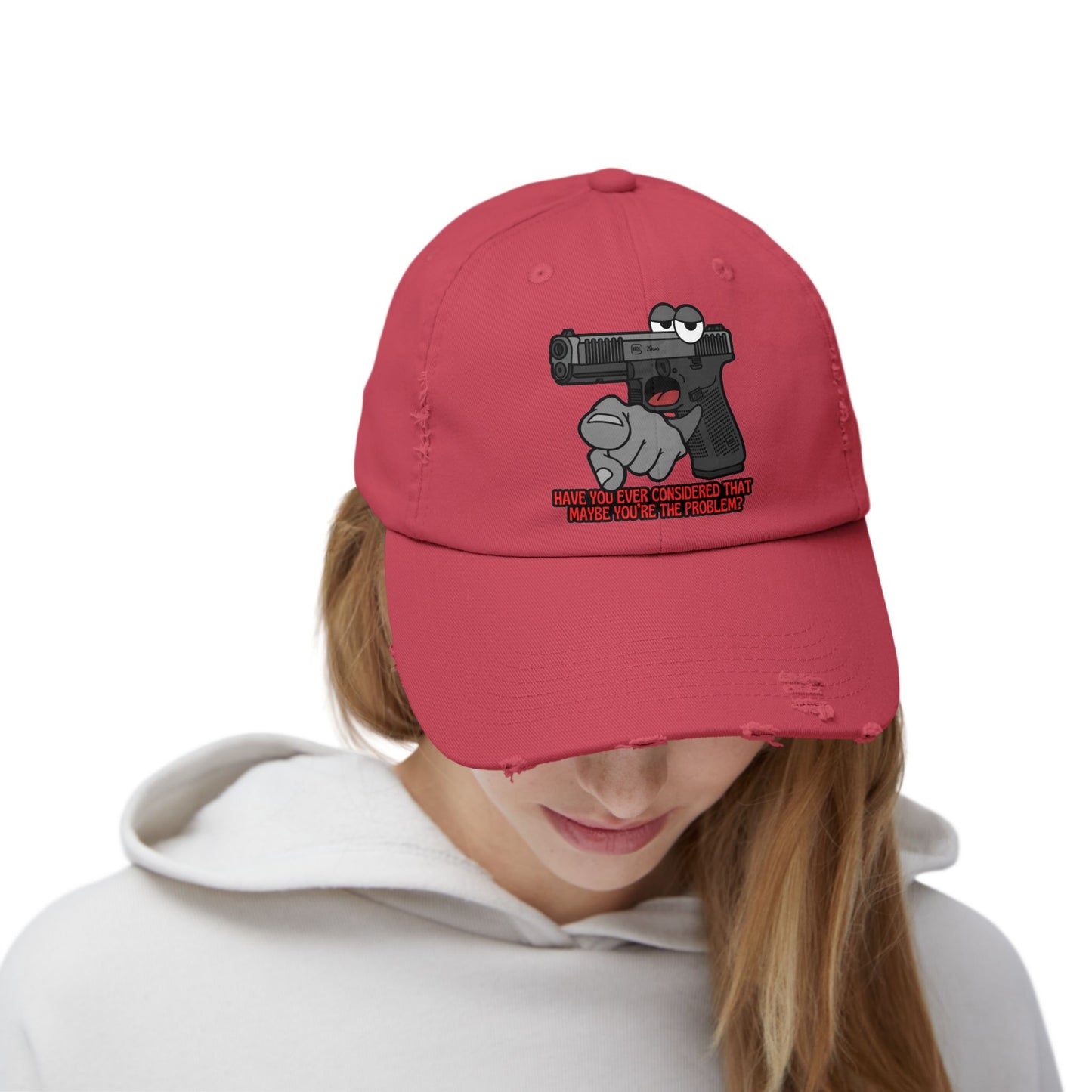 Glock "Maybe You're the Problem!" Unisex Distressed Cap - Fun Statement Hat with Gun Graphic - Perfect for Casual Outings and Gift Giving