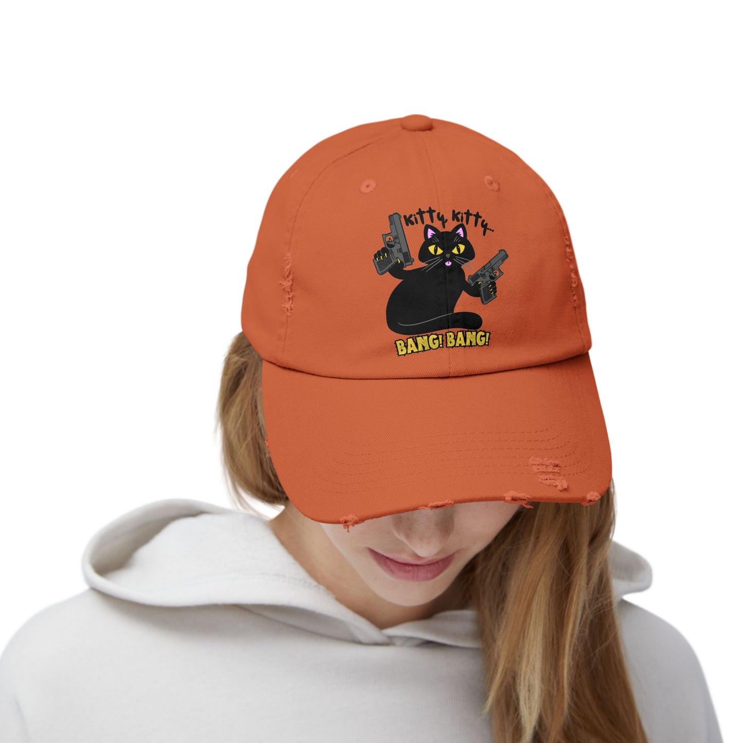 Unisex Distressed Cap - Kitty Kitty Bang Bang!
