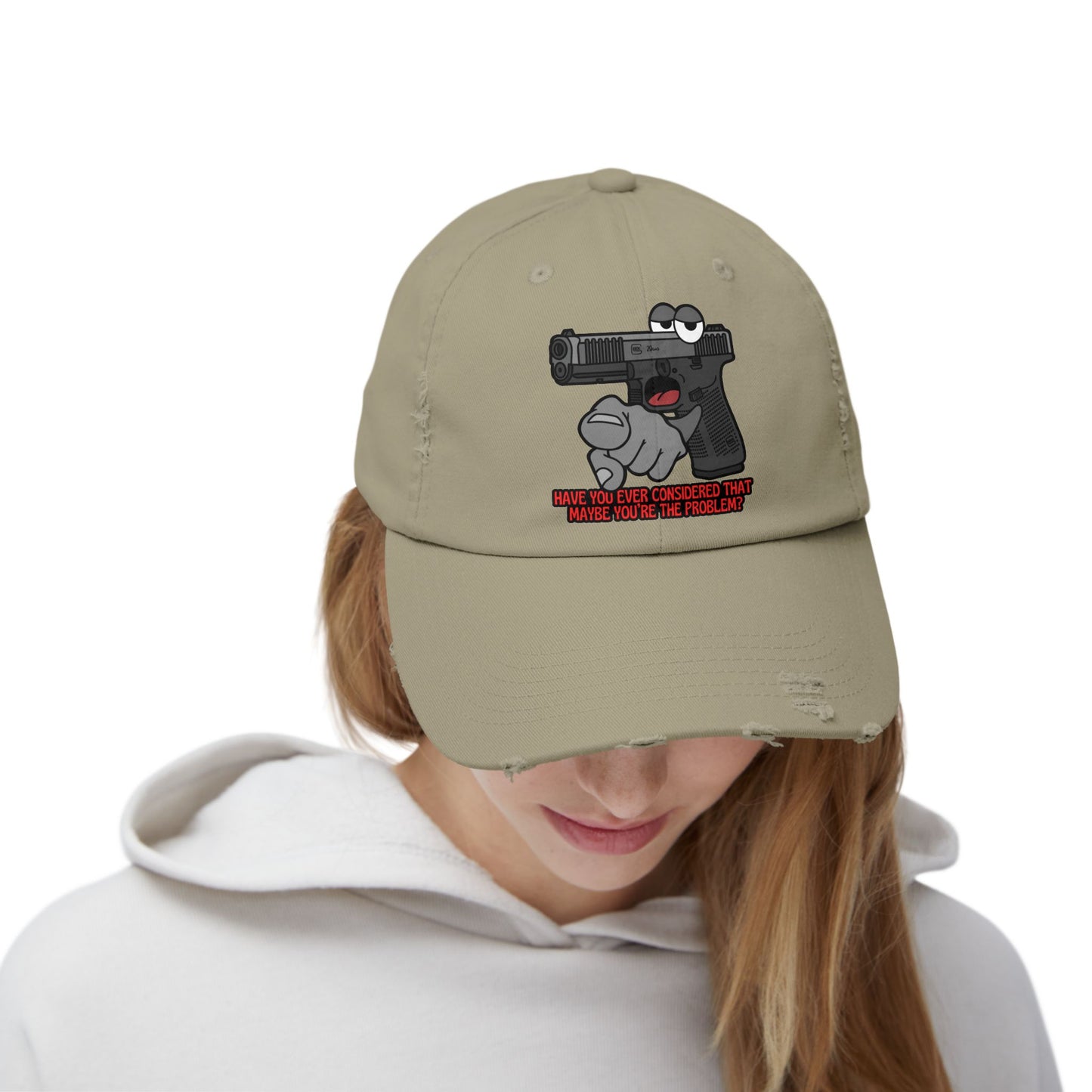 Glock "Maybe You're the Problem!" Unisex Distressed Cap - Fun Statement Hat with Gun Graphic - Perfect for Casual Outings and Gift Giving