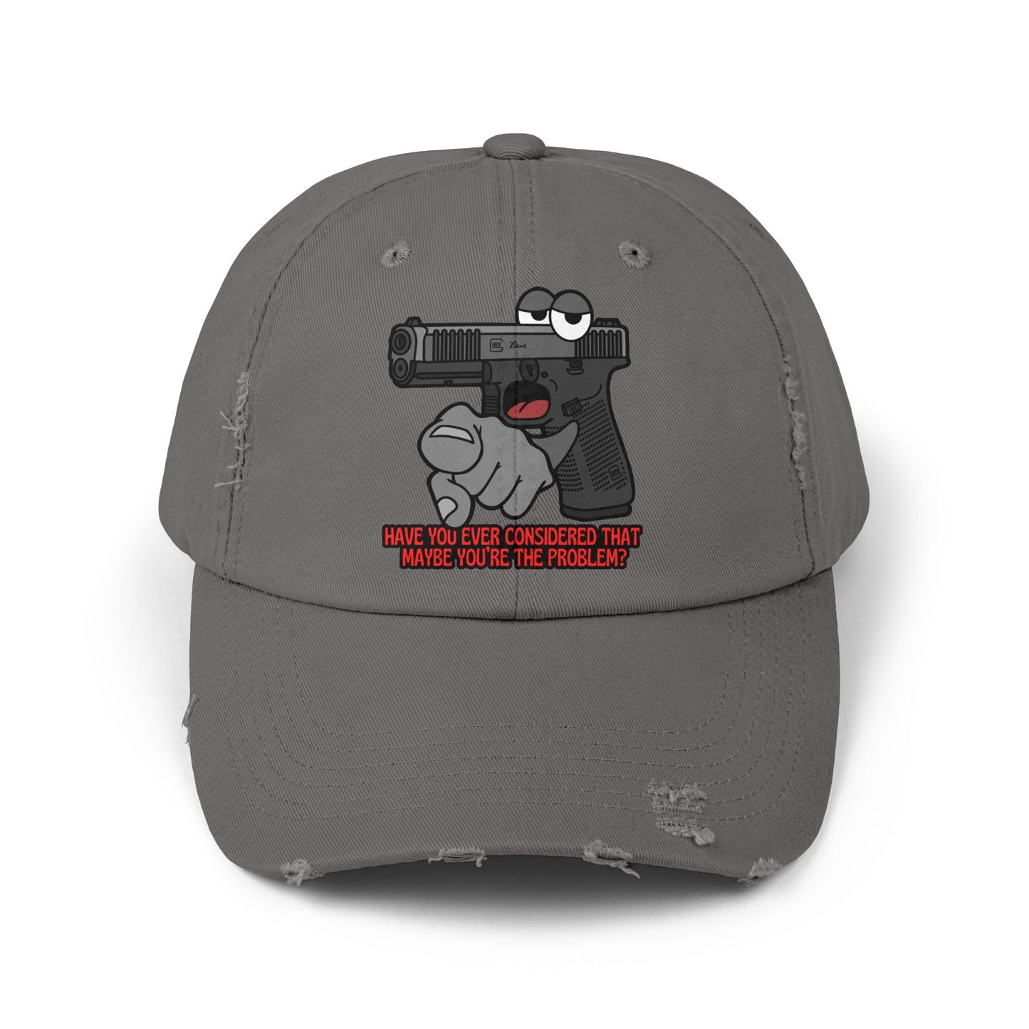 Glock "Maybe You're the Problem!" Unisex Distressed Cap - Fun Statement Hat with Gun Graphic - Perfect for Casual Outings and Gift Giving