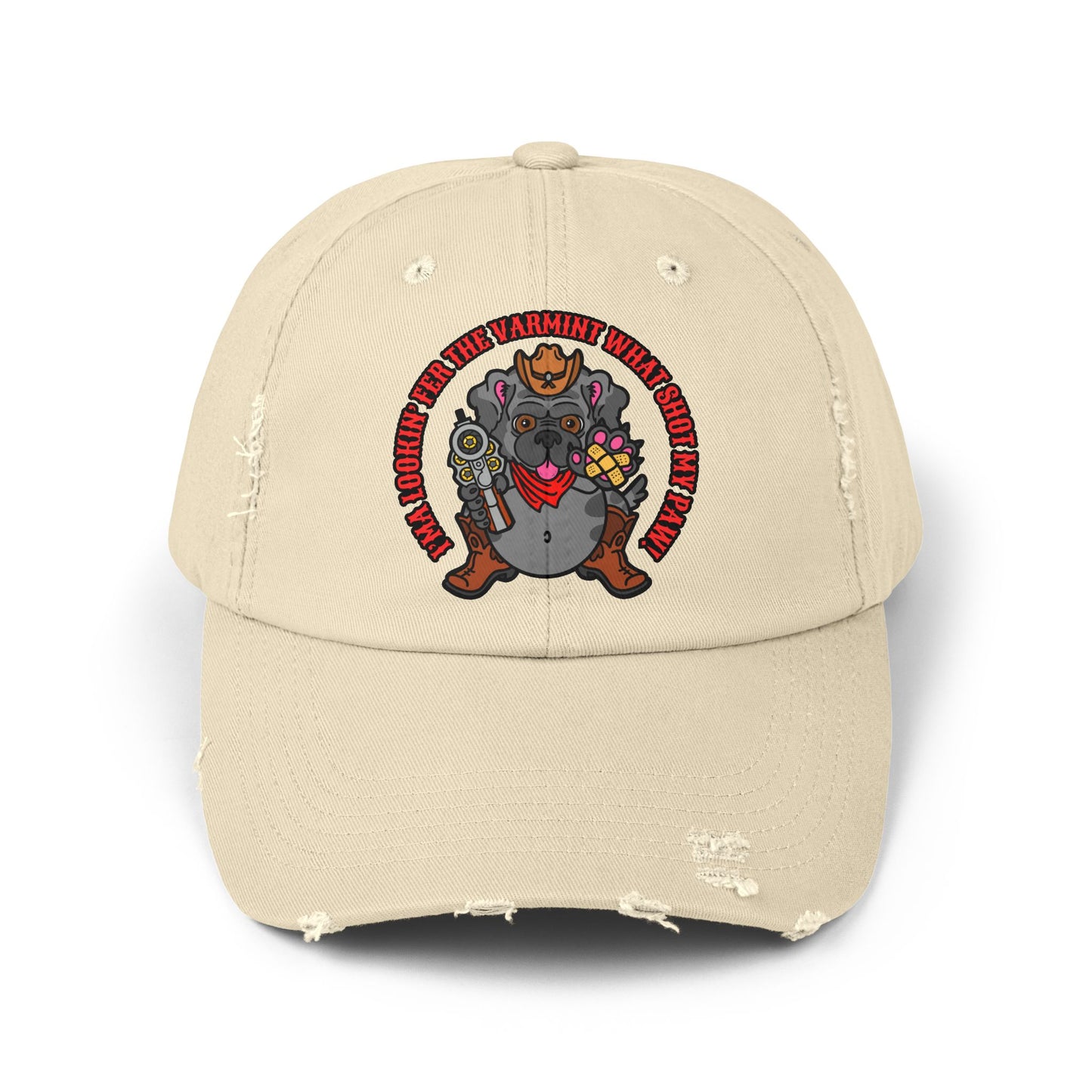 Funny Unisex Distressed Cap - Varmit What Shot my Paw!