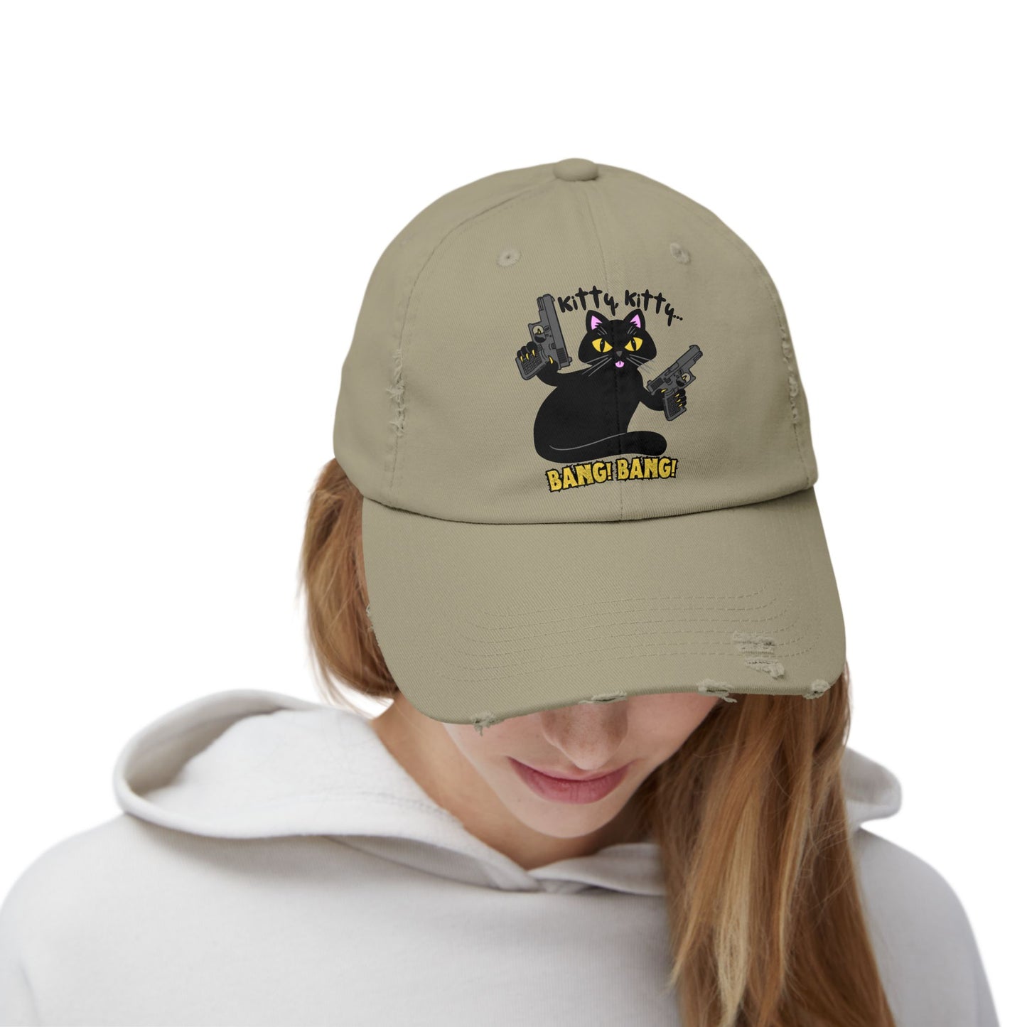 Unisex Distressed Cap - Kitty Kitty Bang Bang!