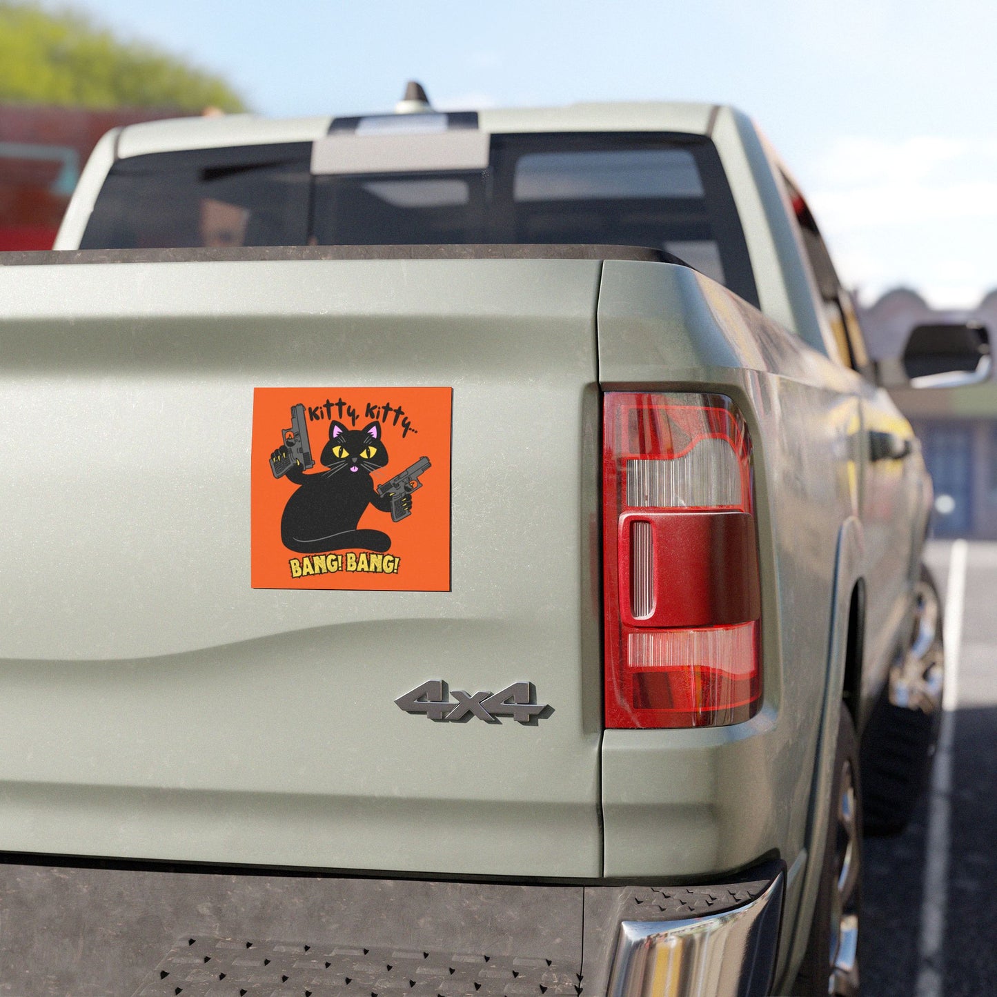 Funny Cat Car Magnet - 'Kitty Kitty... BANG! BANG!' Halloween Decor