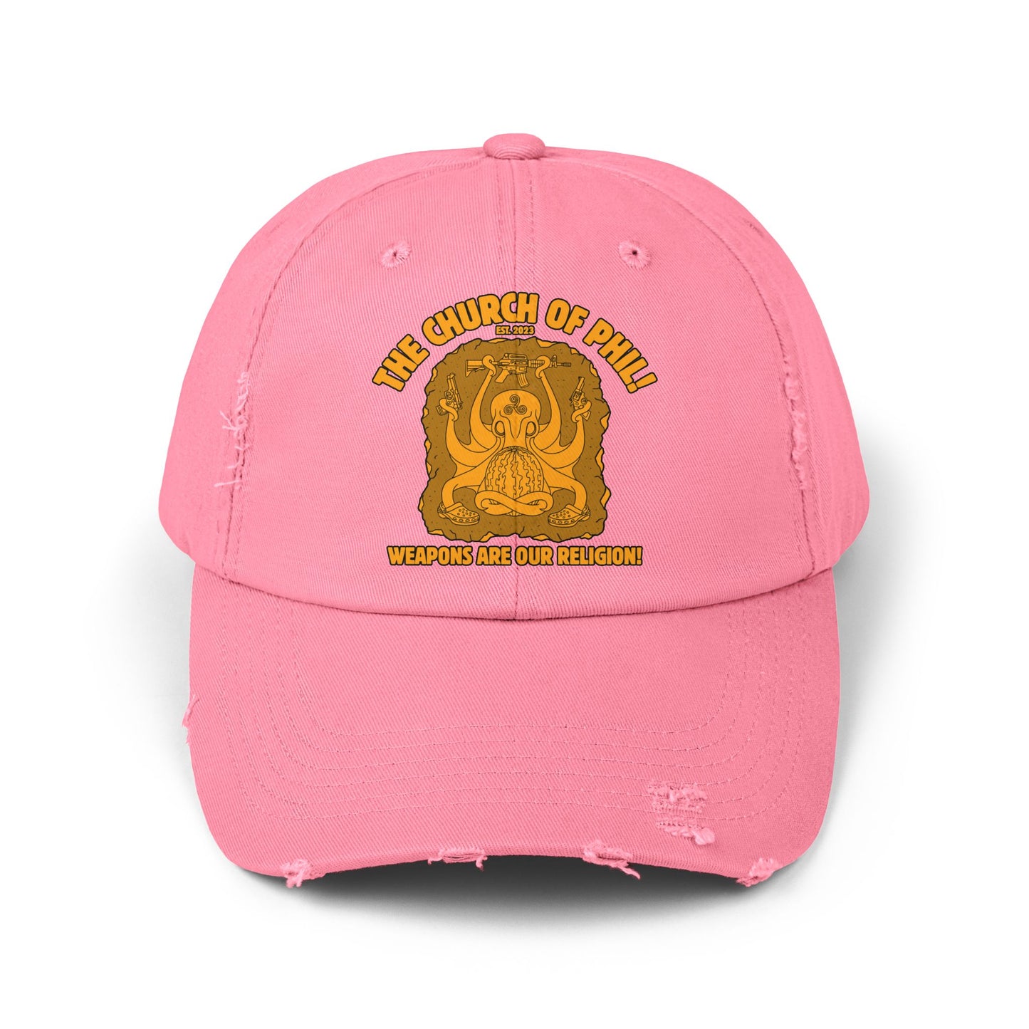 Unisex Distressed Cap - The Church of Phil - Weapons Are Our Religion!
