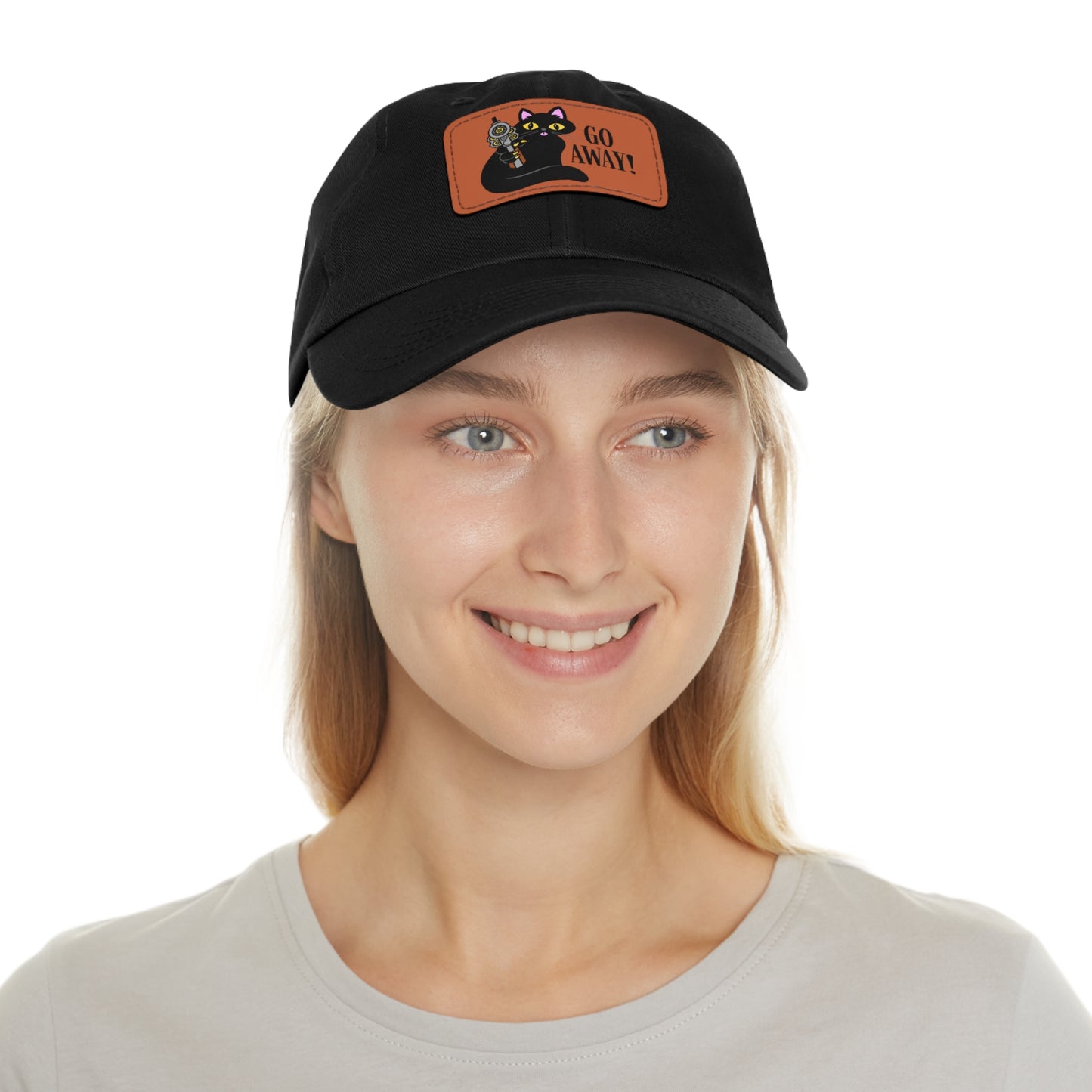 Go Away! Dad Hat with Leather Patch (Rectangle)