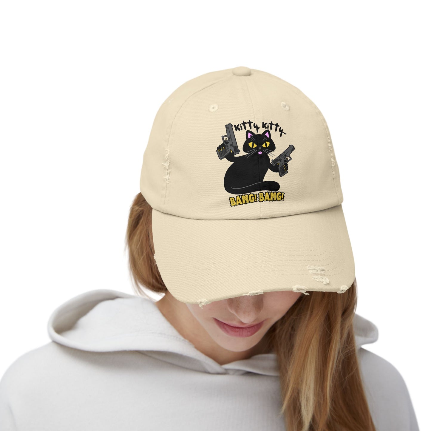 Unisex Distressed Cap - Kitty Kitty Bang Bang!