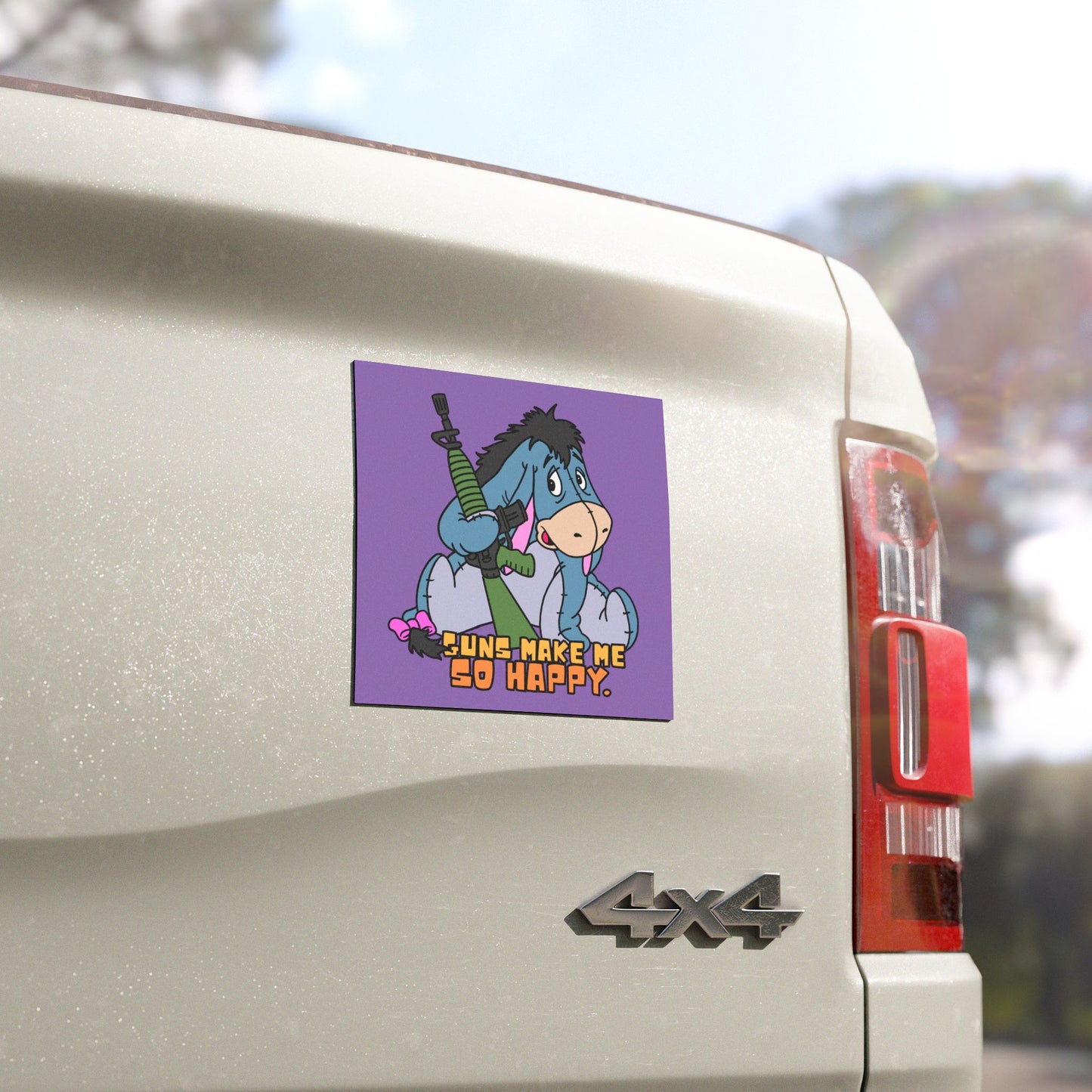 Funny Eeyore Car Magnet - 'Guns Make Me So Happy' - Cute Auto Decor