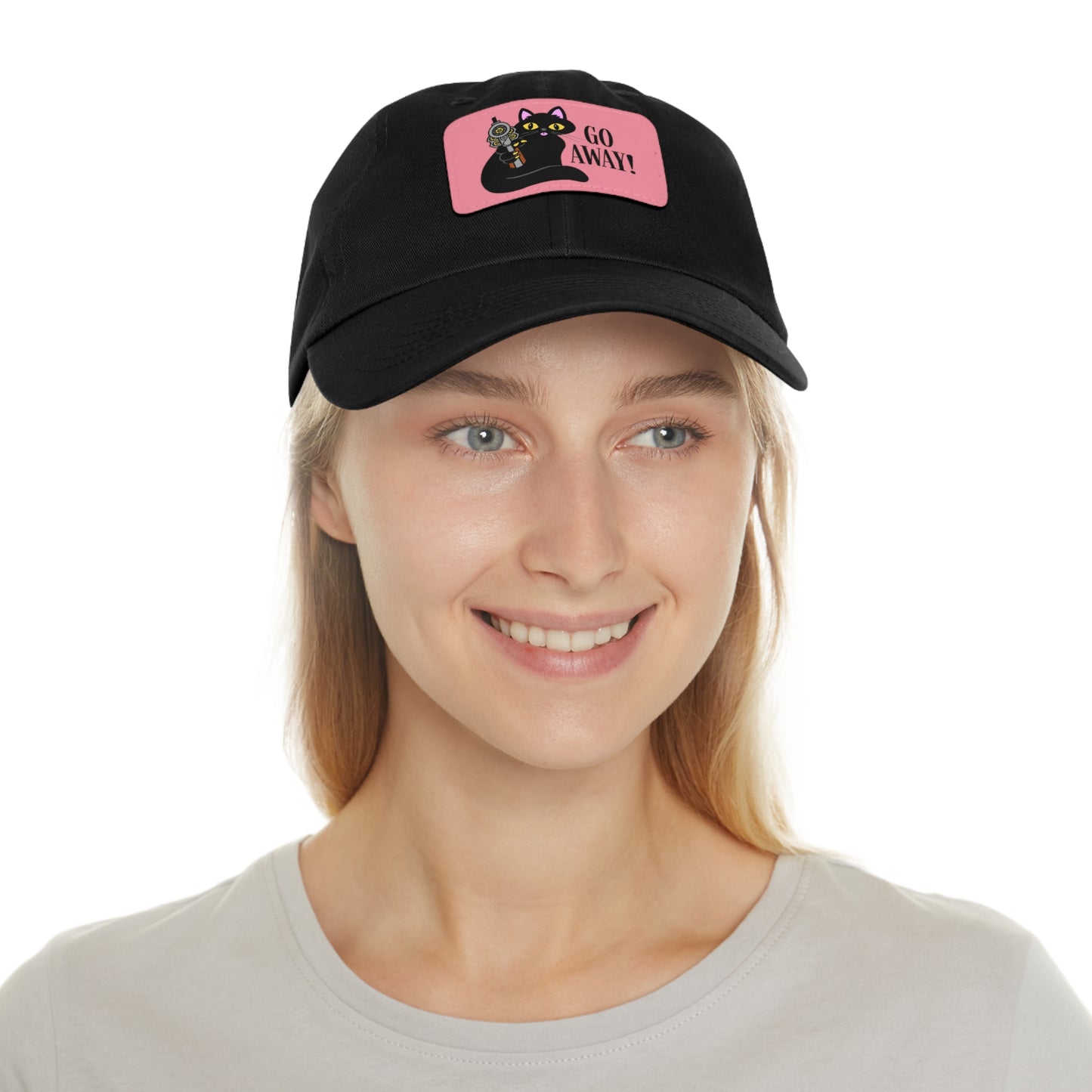 Go Away! Dad Hat with Leather Patch (Rectangle)