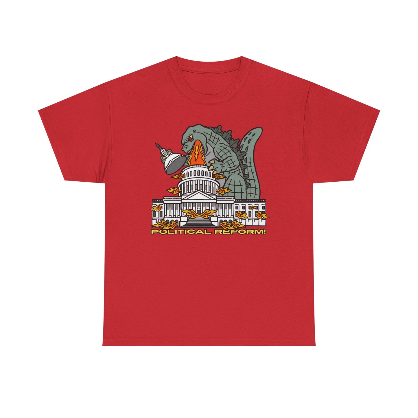 Humorous Godzilla - Political Reform! Unisex Heavy Cotton Tee