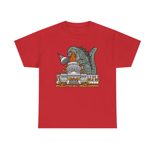 Humorous Godzilla - Political Reform! Unisex Heavy Cotton Tee