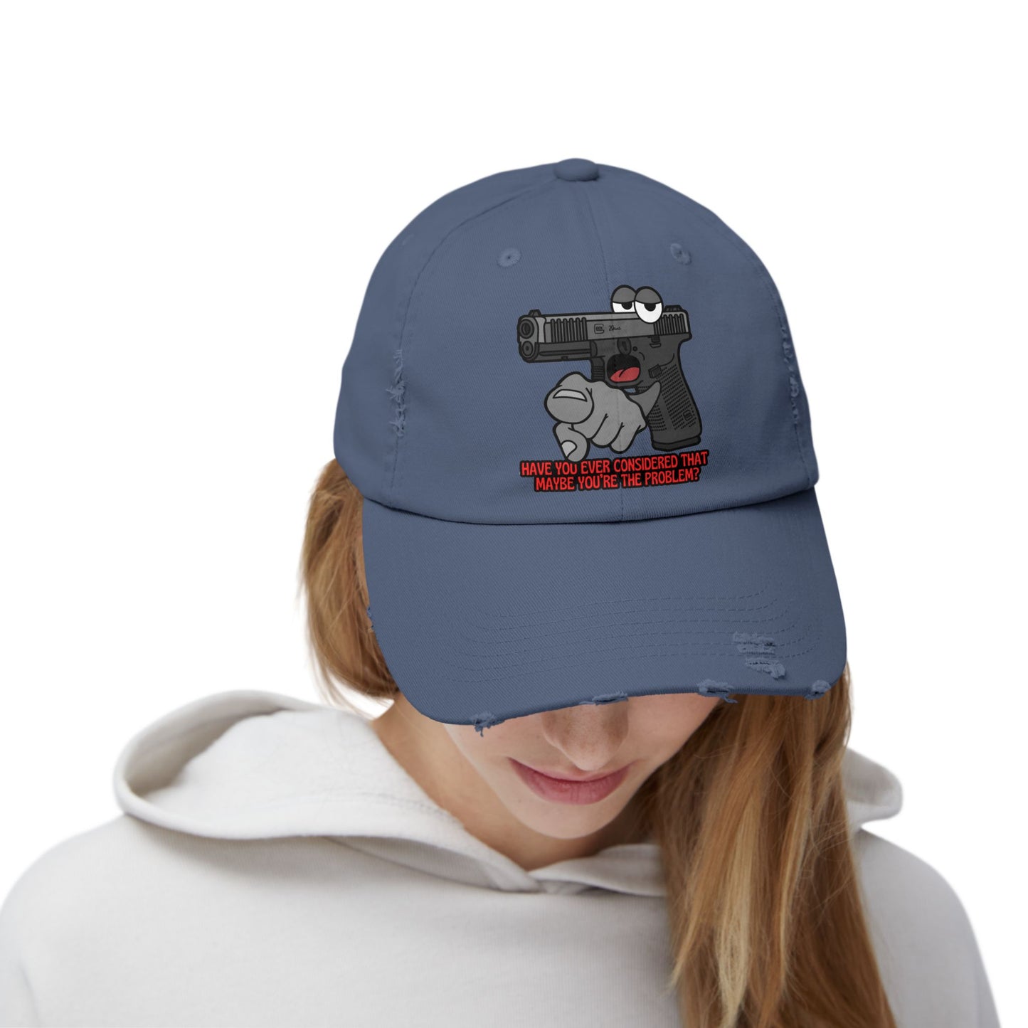 Glock "Maybe You're the Problem!" Unisex Distressed Cap - Fun Statement Hat with Gun Graphic - Perfect for Casual Outings and Gift Giving