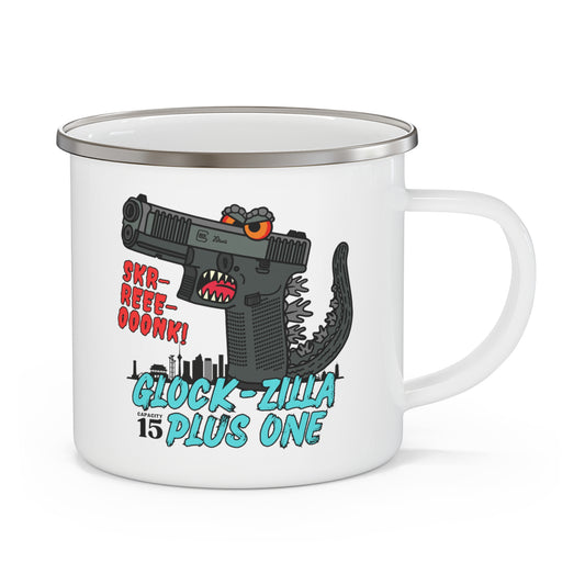 Glock-zilla (Cap15) Plus One! Enamel Camping Mug