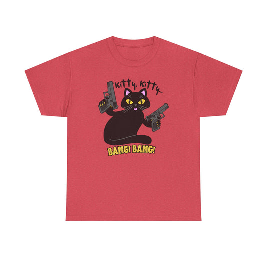 Funny Kitty Gun  - Kitty, Kitty BANG BANG! Unisex Heavy Cotton Tee