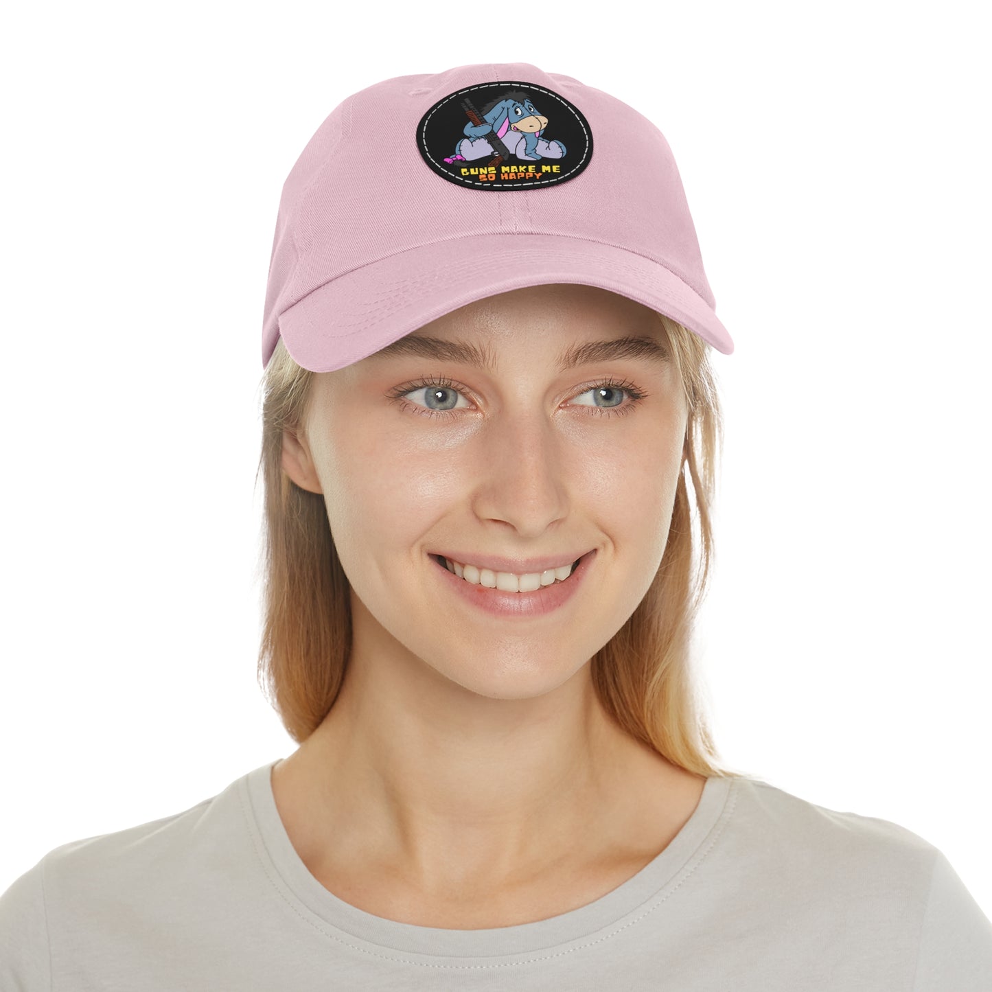Happy Eeyore! Dad Hat with Leather Patch (Round)