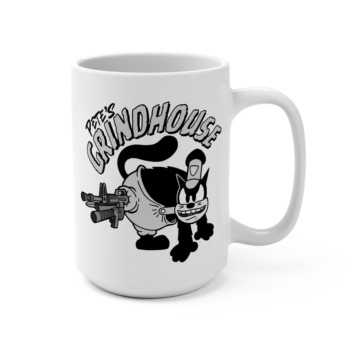 Vintage-Inspired 15oz Mug - Pete's Grundhouse Cat Design