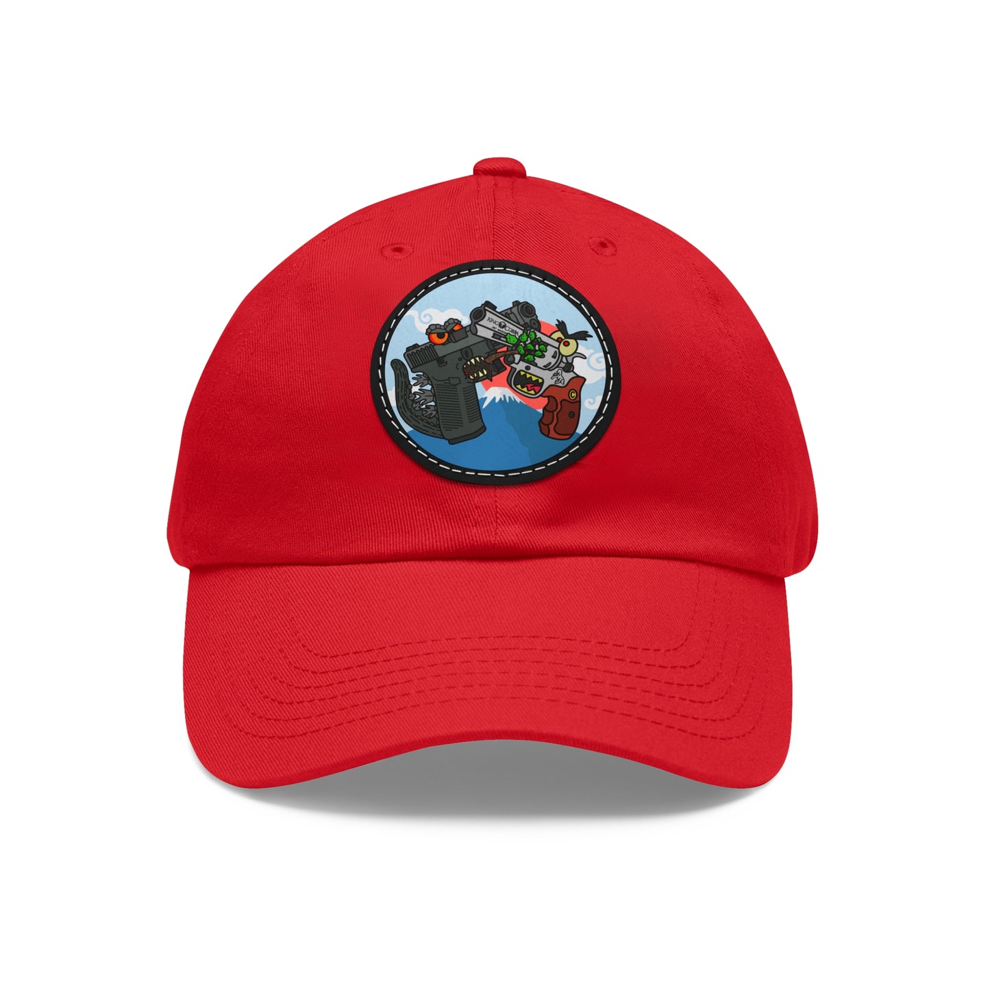 Glockzilla vs. King Cobra! Dad Hat with Leather Patch (Round)