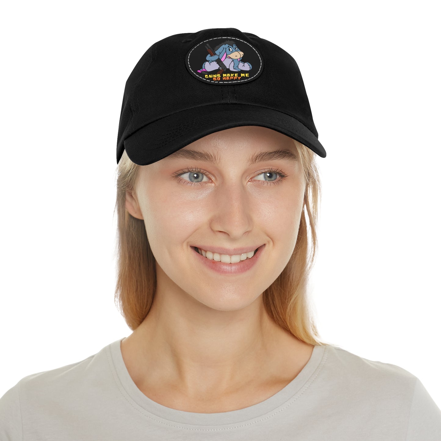 Happy Eeyore! Dad Hat with Leather Patch (Round)